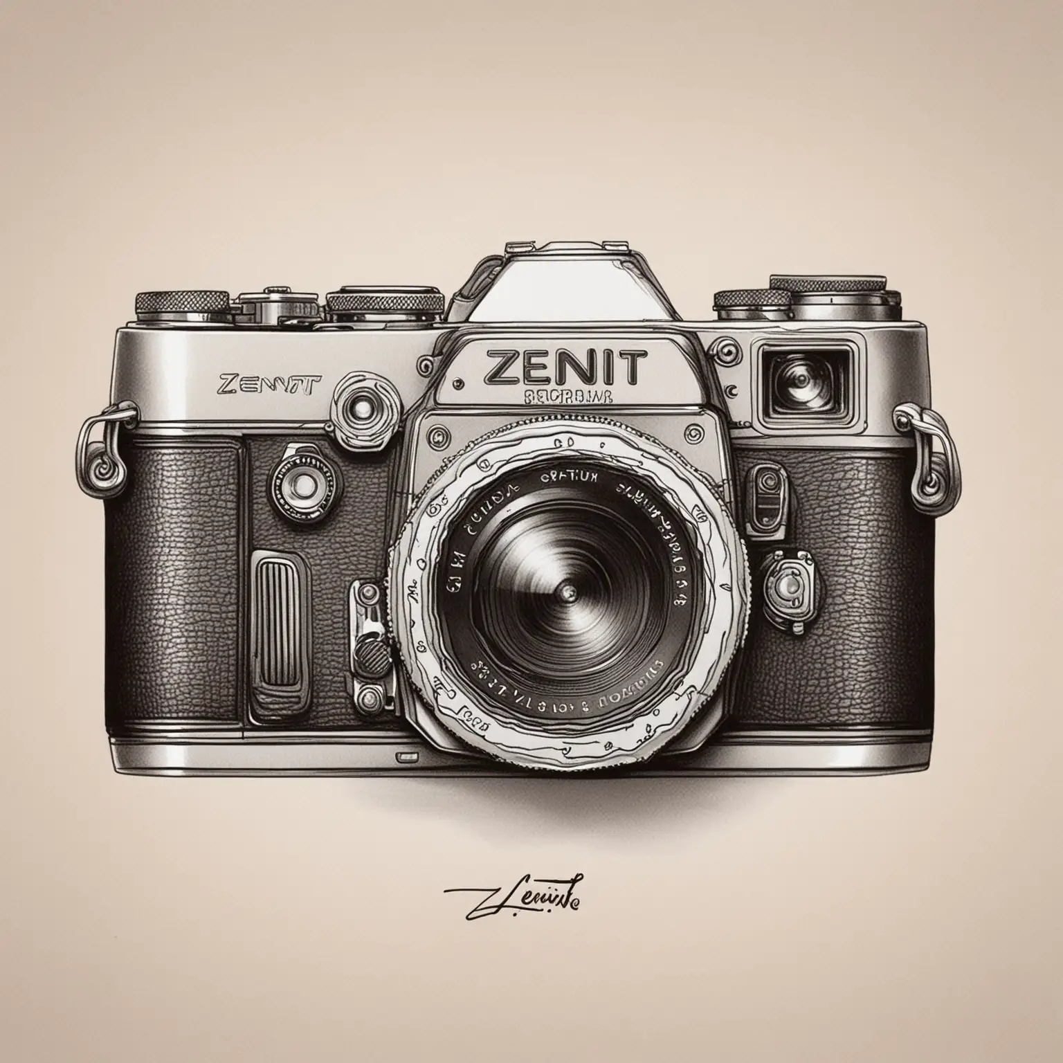 Stylish HandDrawn Zenit EM Camera Line Art Illustration