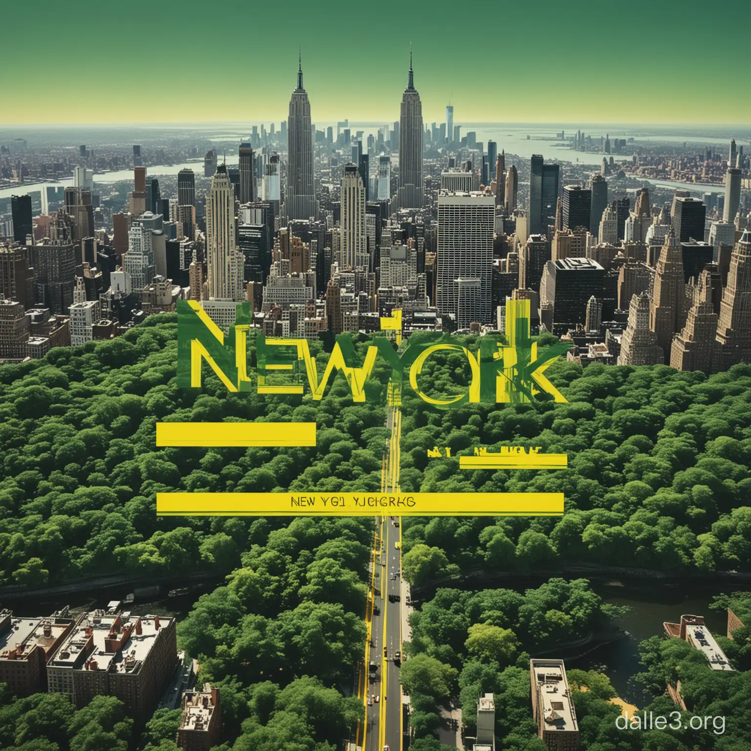 Epic Music Album Cover New York City Skyline with Vibrant Green ...