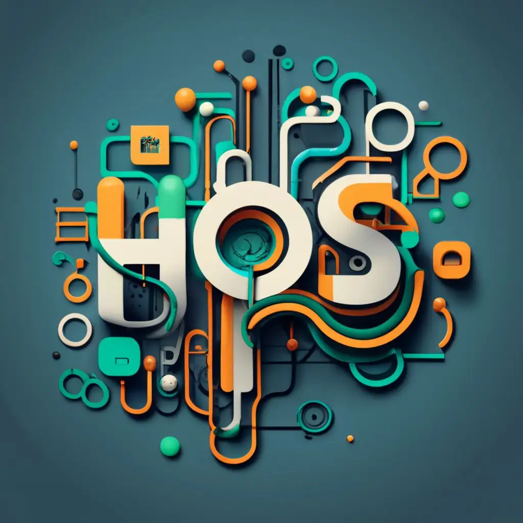logo, wires/computers/3D/, with the text "HOS", typography, be used in Technology industry , black and green colours