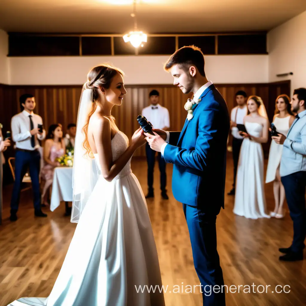 Romantic-Wedding-Reception-with-Newlyweds-Embracing-and-Guests-Toasting