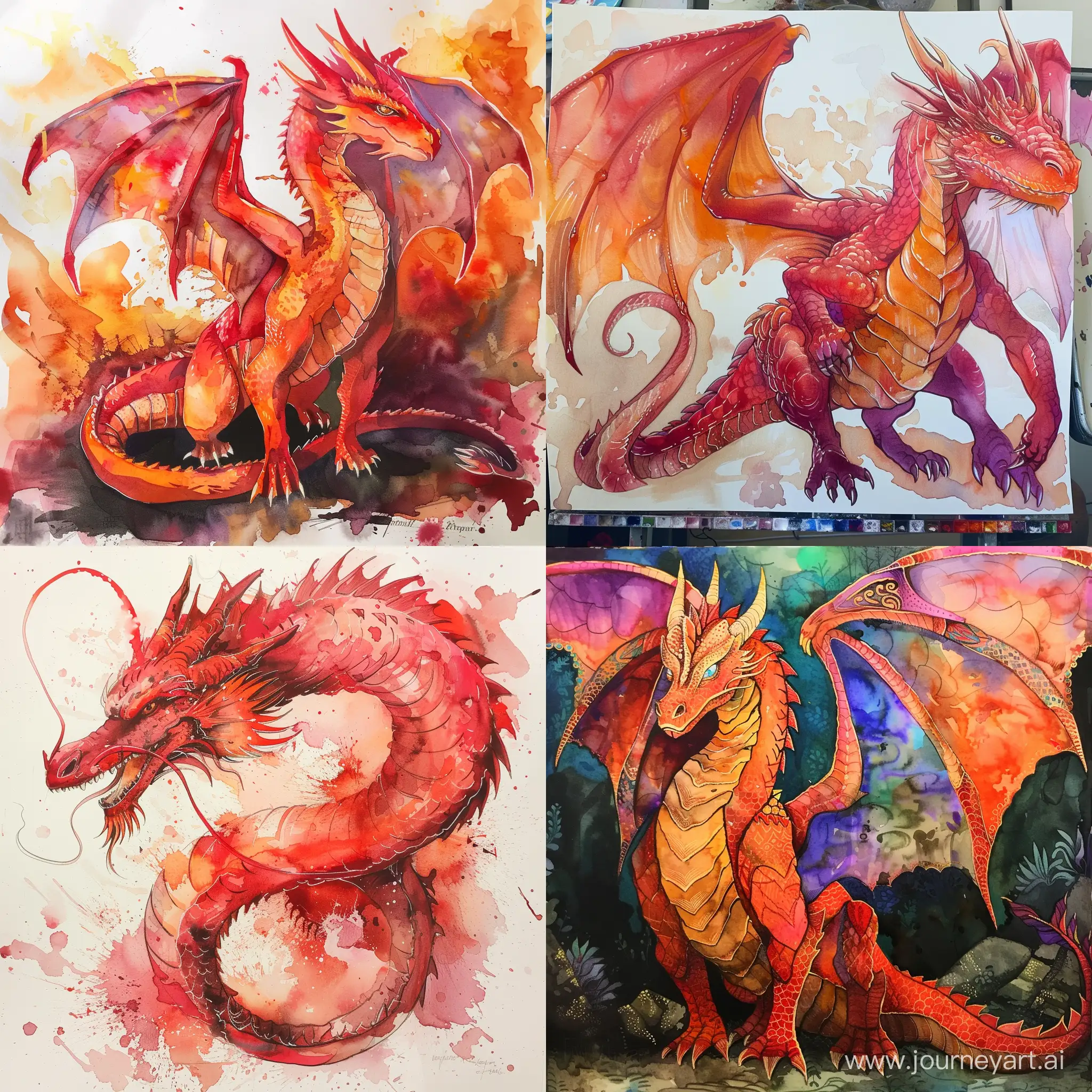 Enormous-Vibrant-Red-Watercolor-Dragon-Painting