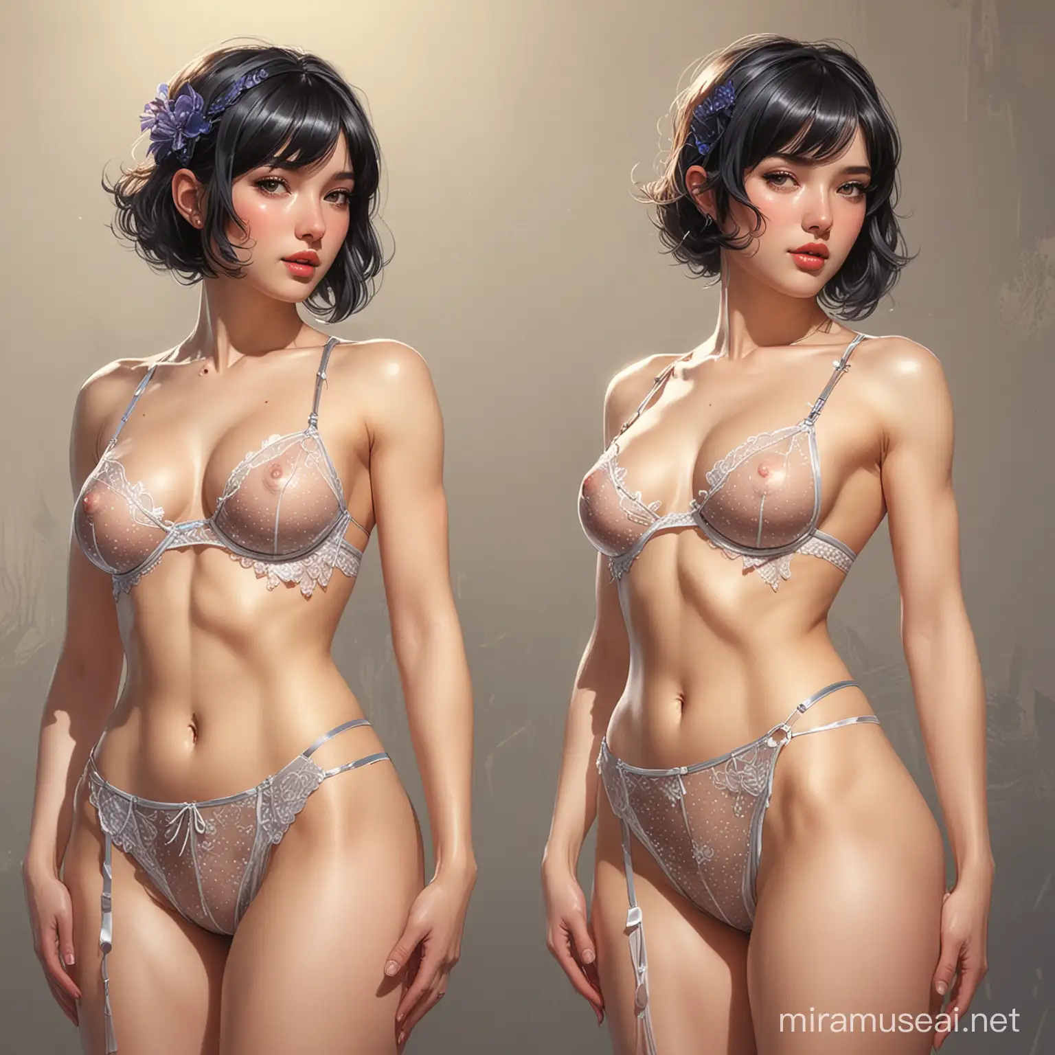 a masterpiece, beautiful twin Sicilian flappers wearing transparent skimpy lingerie, coy and alluring, full body, Kim Jung gi, freedom, soul, digital illustration, comic style, cyberpunk, perfect anatomy, centered, approaching perfection, dynamic, highly detailed, watercolor painting, artstation, concept art, smooth, sharp focus,