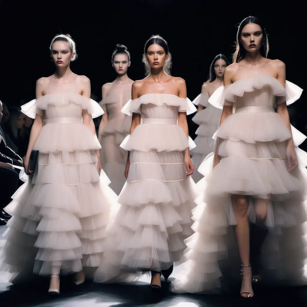 Elegant Ruffles and Tulle Dresses Showcase at ValentinoInspired Fashion Show