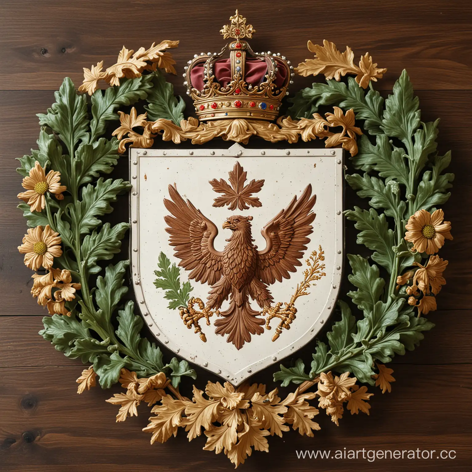 Kozhukhov-Family-Coat-of-Arms-with-Chamomiles-Maple-Leaves-and-Oak-Leaves