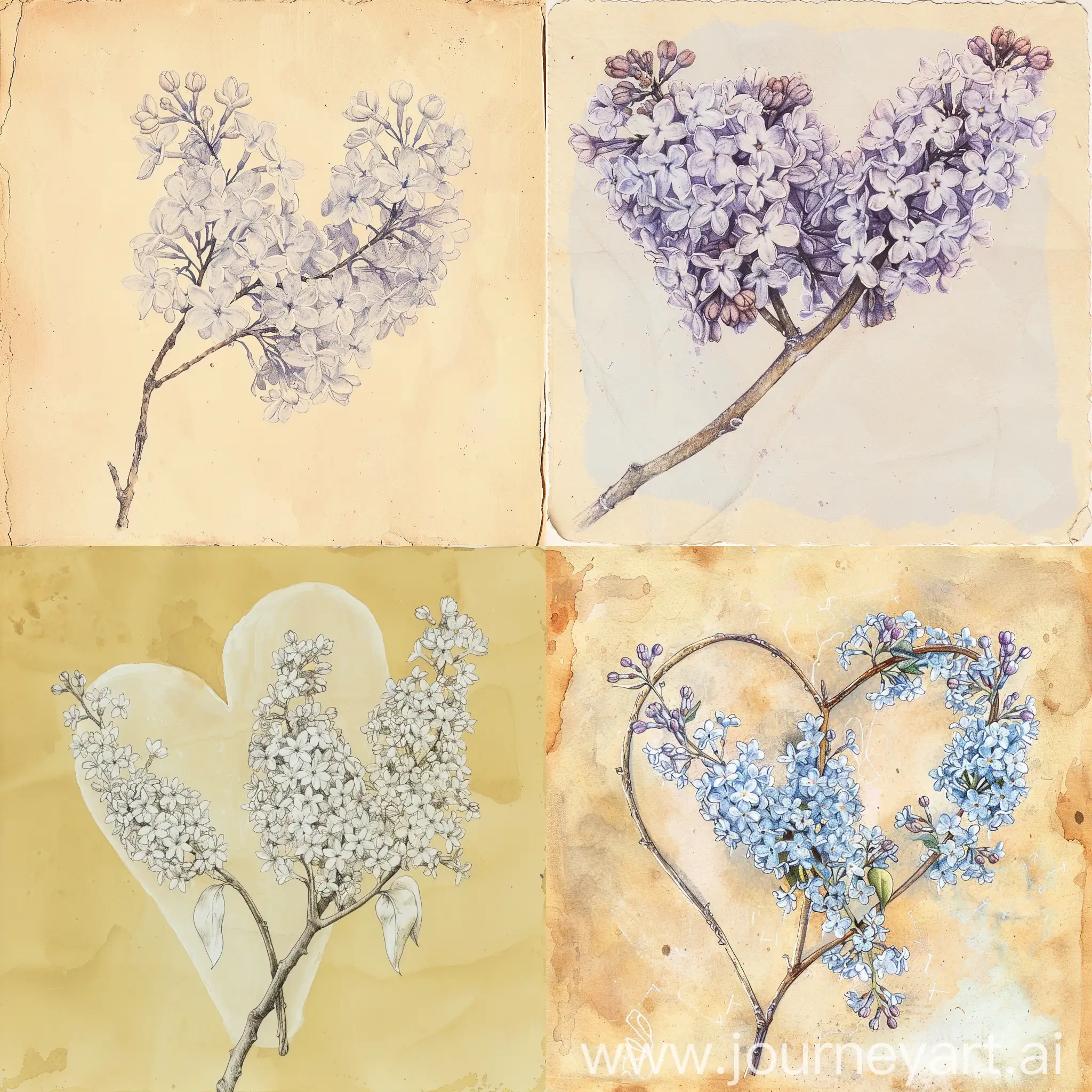 Lilac-HeartShaped-Branch-Retro-Drawing-on-Aged-Paper