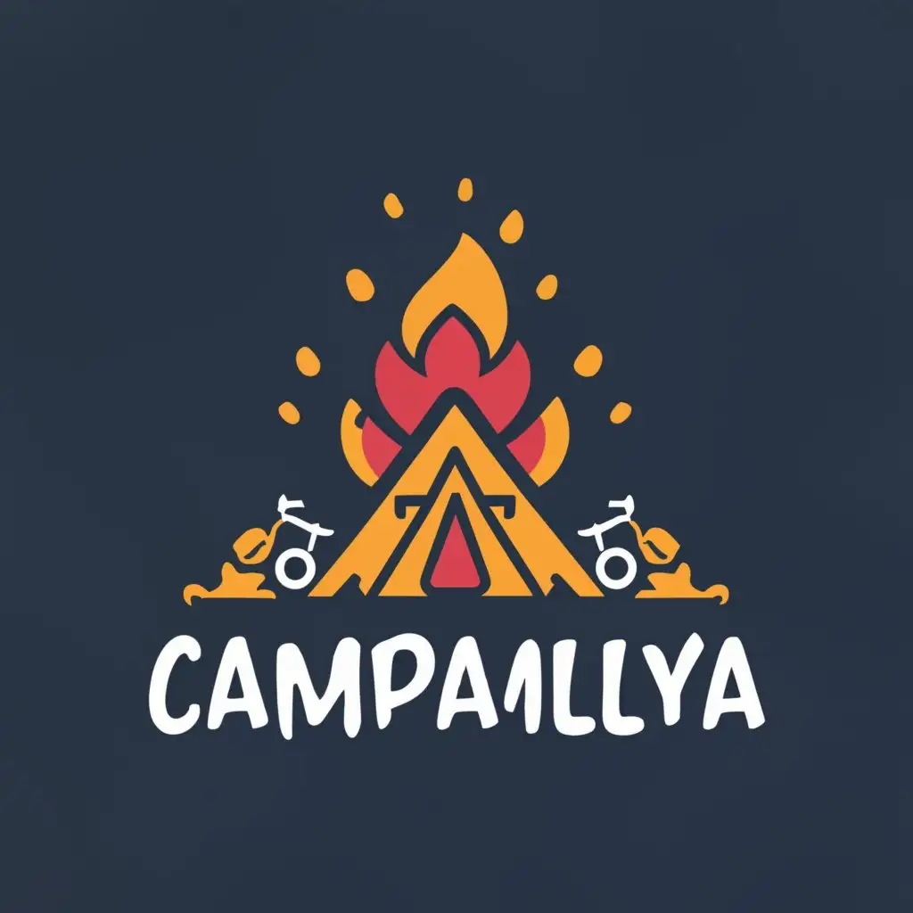 a logo design,with the text "CAMPAMILYA", main symbol:MOTORCYCLES AND TENTS
 AND DOGS
,complex,be used in Travel industry,clear background