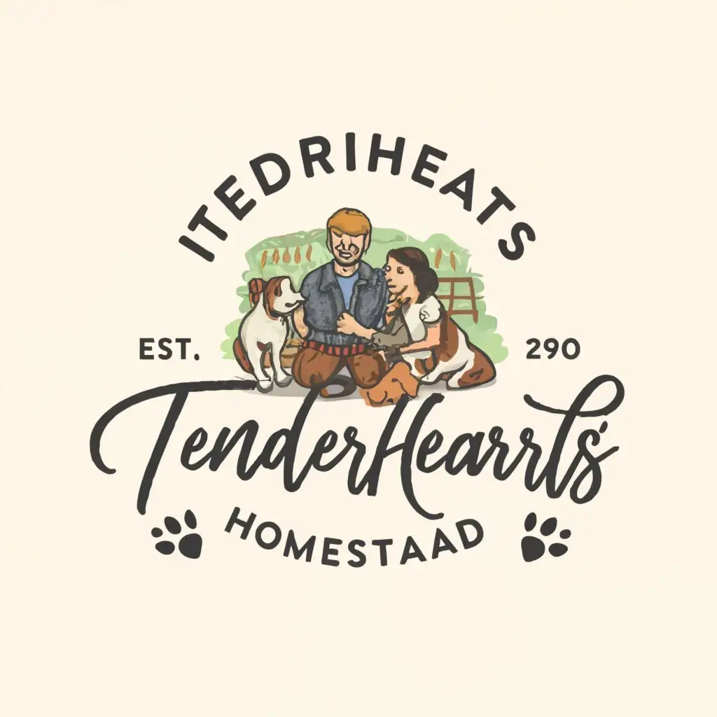 a logo design,with the text " Tenderhearts Homestead", main symbol:We are a husband and wife run homestead who specializes in healthy dog...,Moderate,clear background