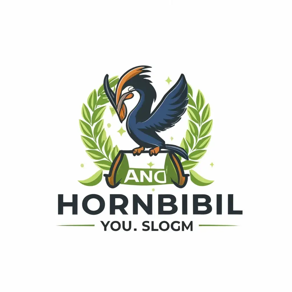 a logo design,with the text "Ang Tariktik", main symbol:A blue hornbill bird with a quill circled with green laurel,Moderate,be used in Education industry,clear background