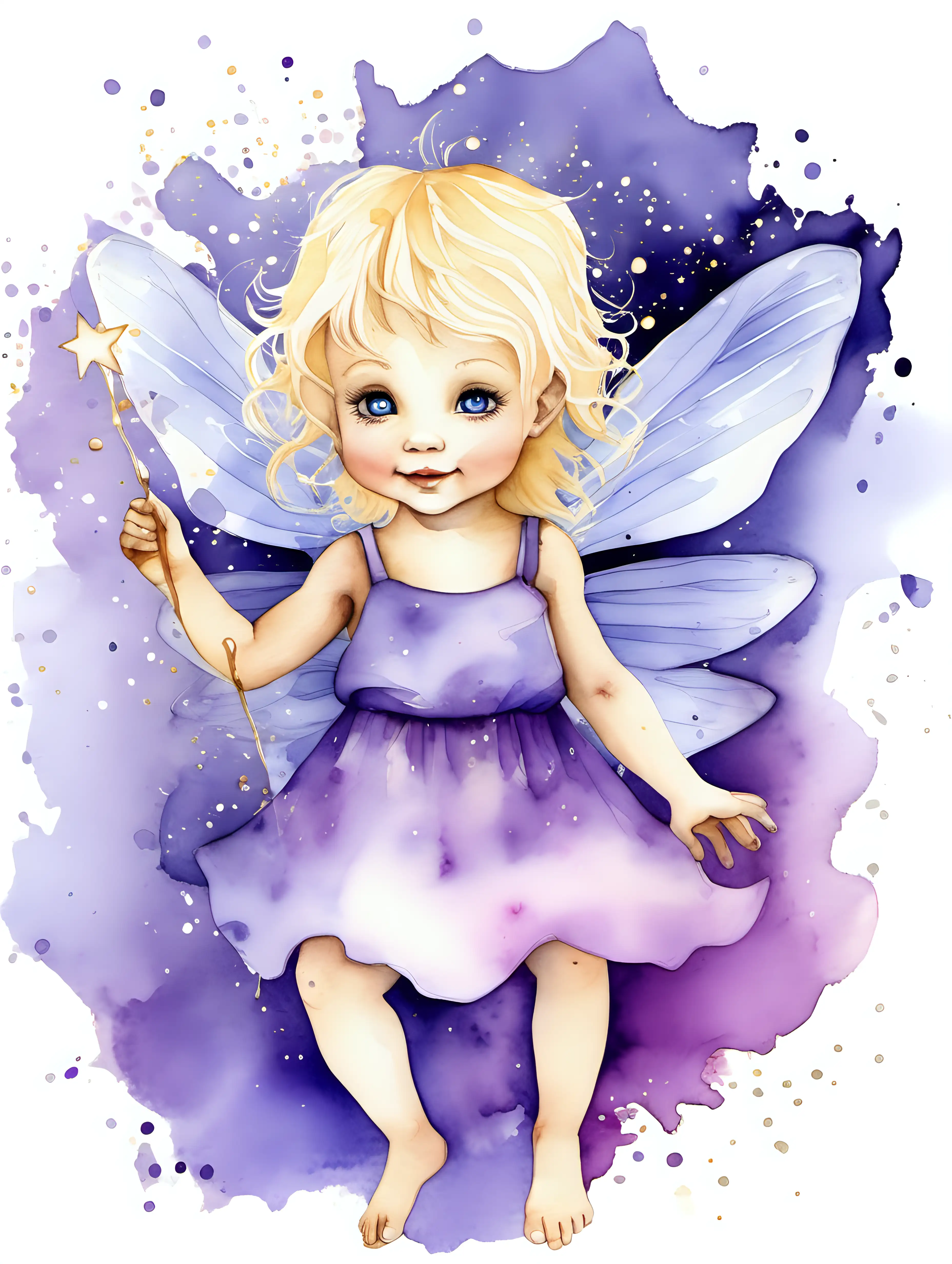 Charming Baby Fairy Sprinkling Enchanting Purple Dust Minimal Watercolor Art