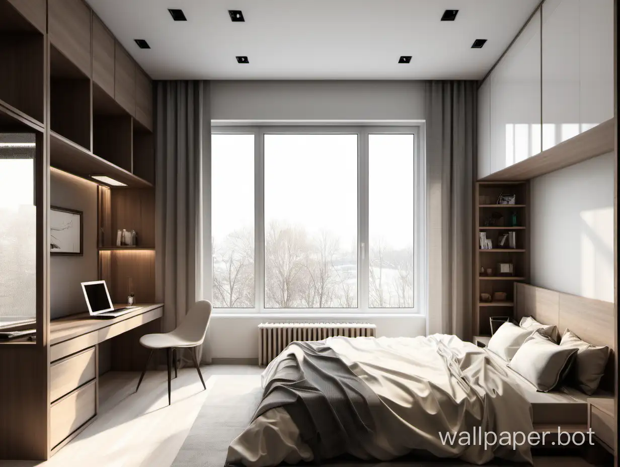 Contemporary-Bedroom-with-Windowside-Table-and-Elegant-Cabinet