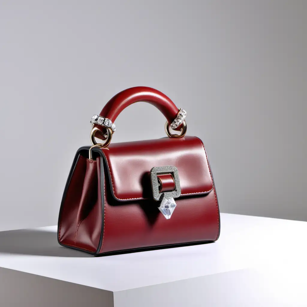 Frontal View of Mini Luxury Leather Bag with Jewel Metal Buckle and Tubular Handle