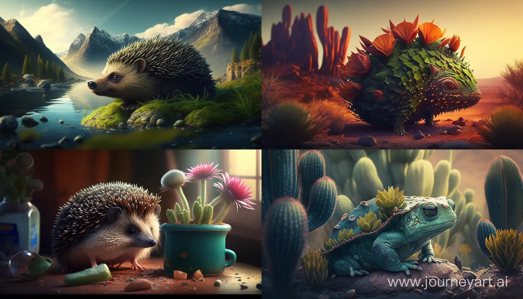 Hedgehog-Enjoying-Mountain-Serenity-with-a-Cake