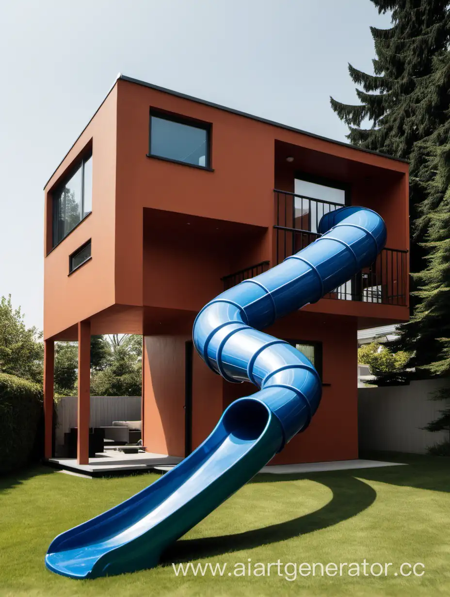 A house with a slide connected to it