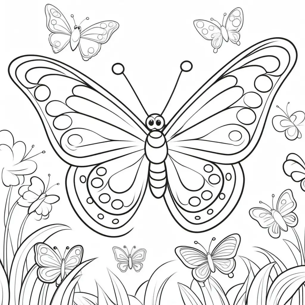 coloring book for kids, butterflys, cartoon style, thick lines, low detail, no shading,  -- ar, 9:11