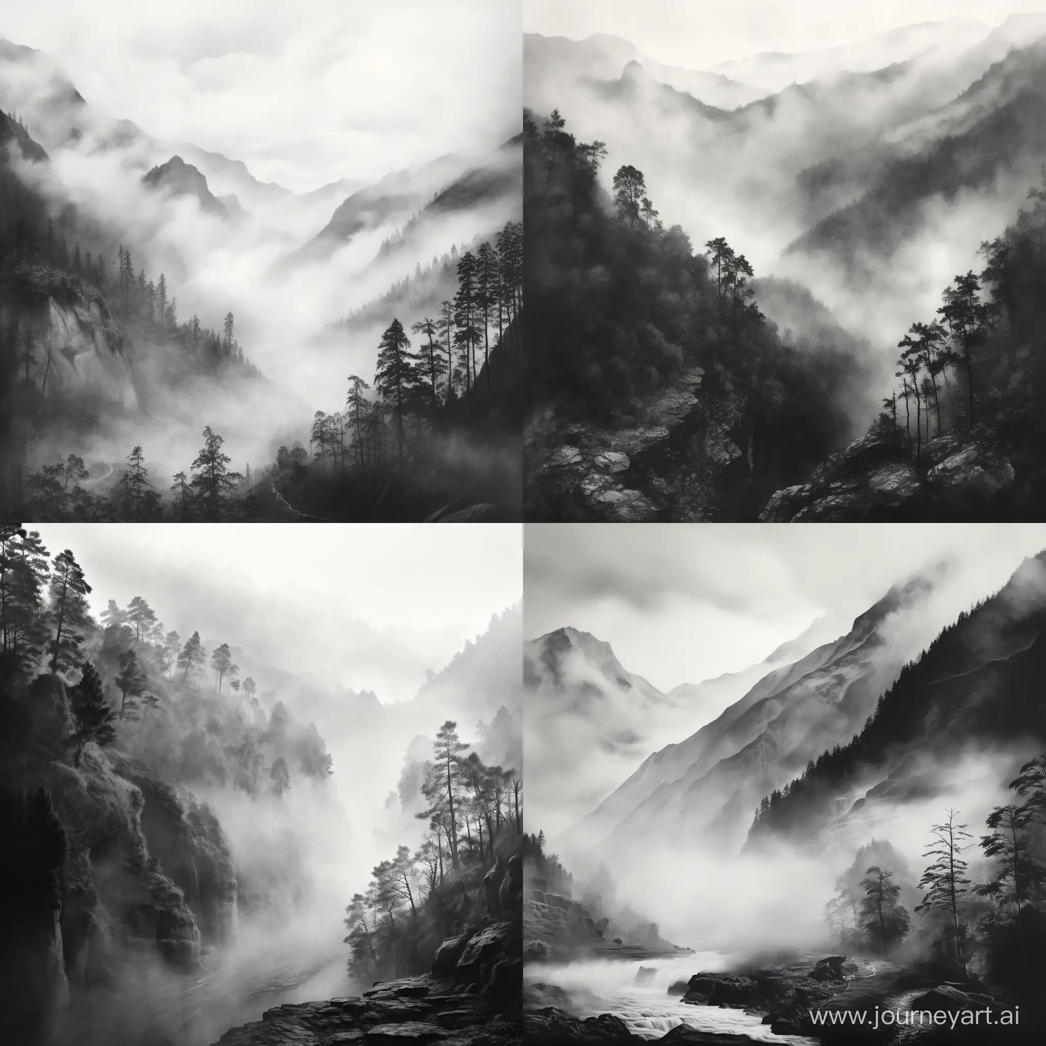 Mystical-Mountain-Mist-in-Monochromatic-Photorealism