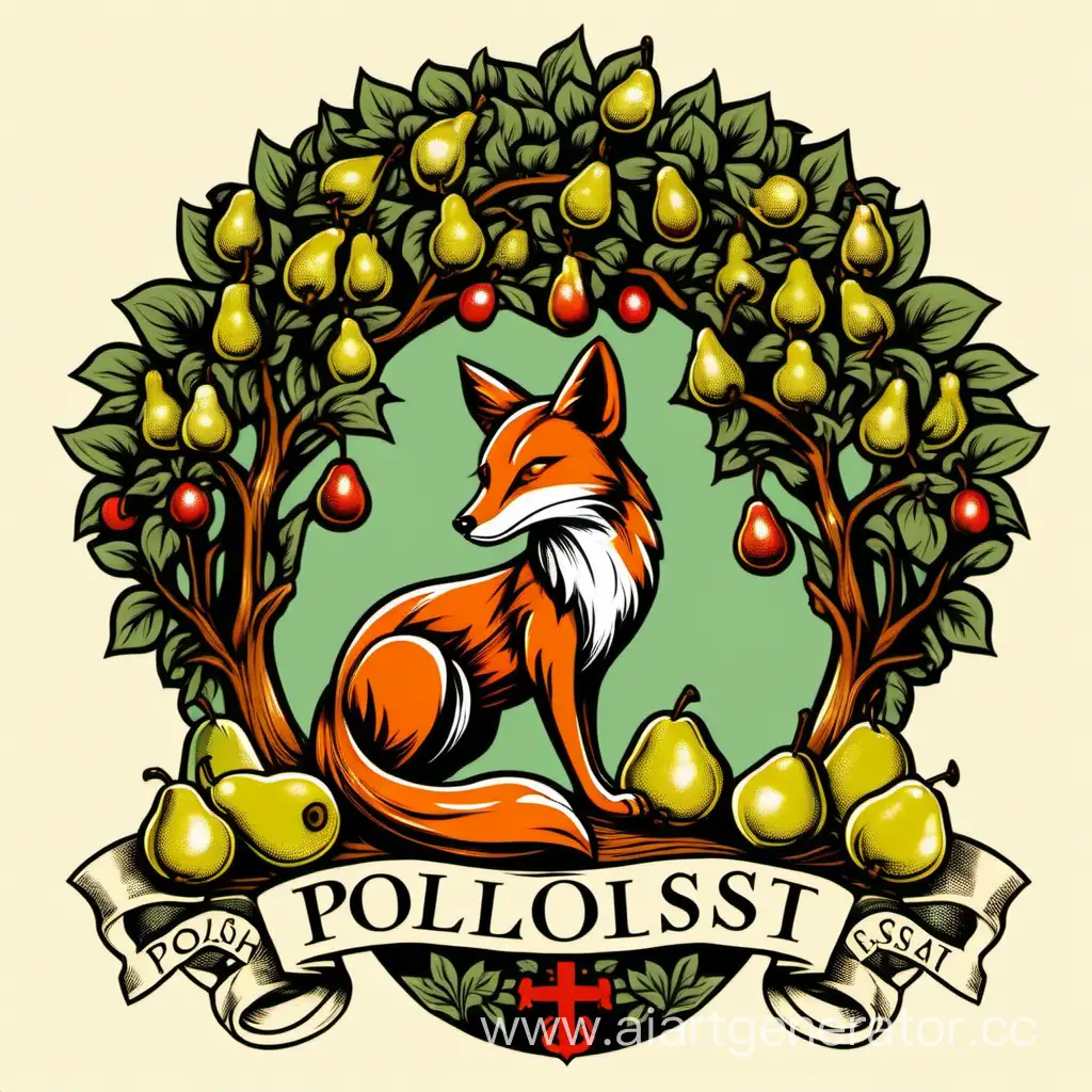 Польский герб, на котором изображен Лис отдыхающий под грушей и надпись на латыни