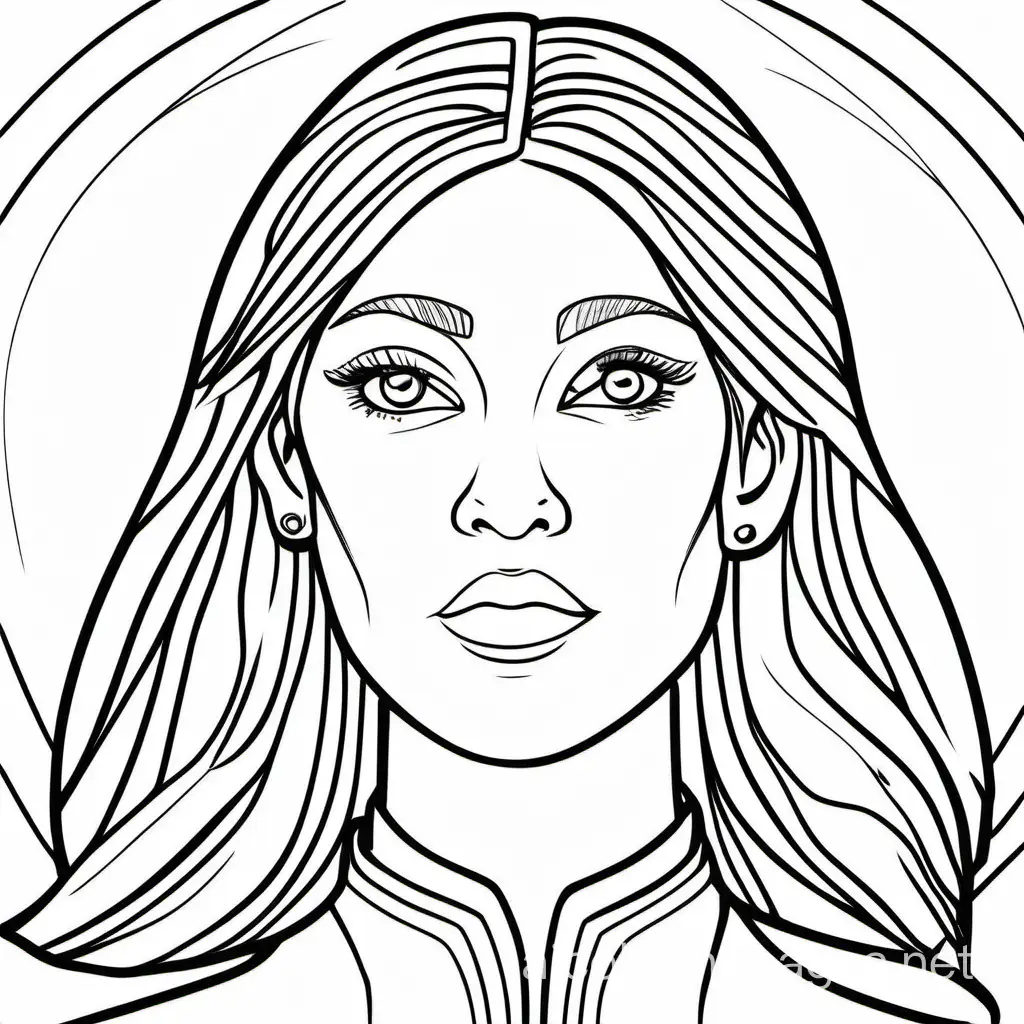 Portrait-Coloring-Page-Woman-with-Oval-Face-and-Sharp-Features