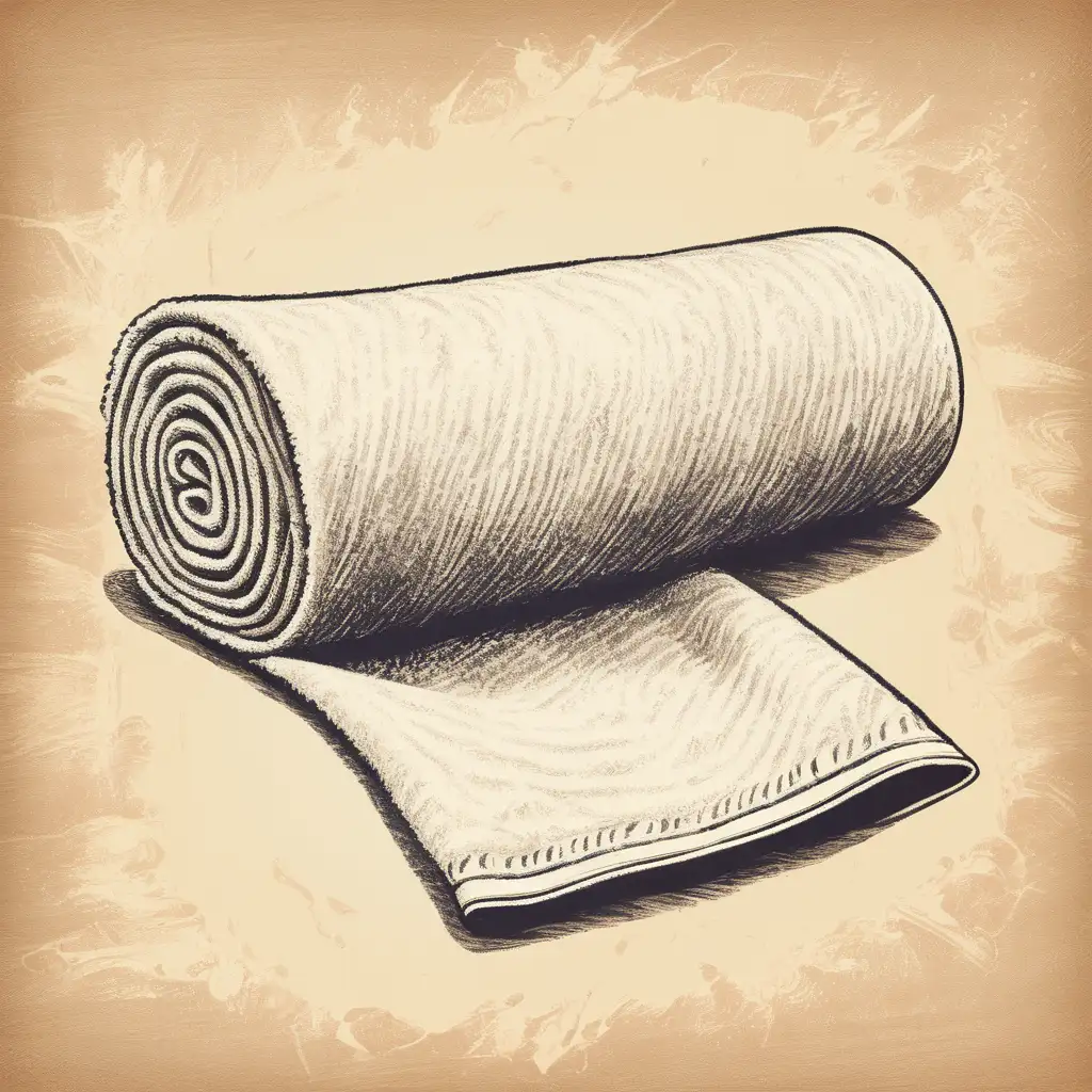 one rolled towel symbol, vintage look, profile view, drawing