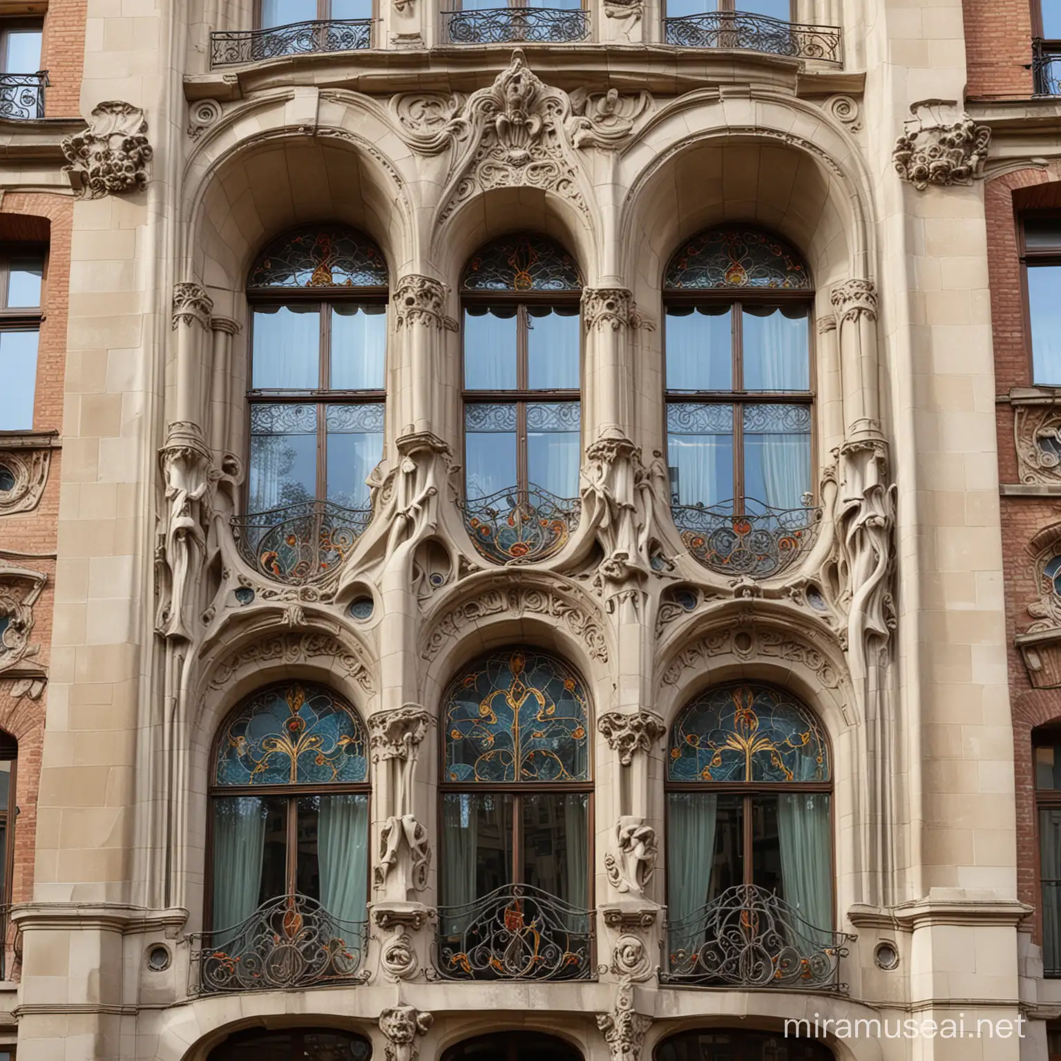 Art Nouveau ThreeStorey Building with Stained Glass Windows