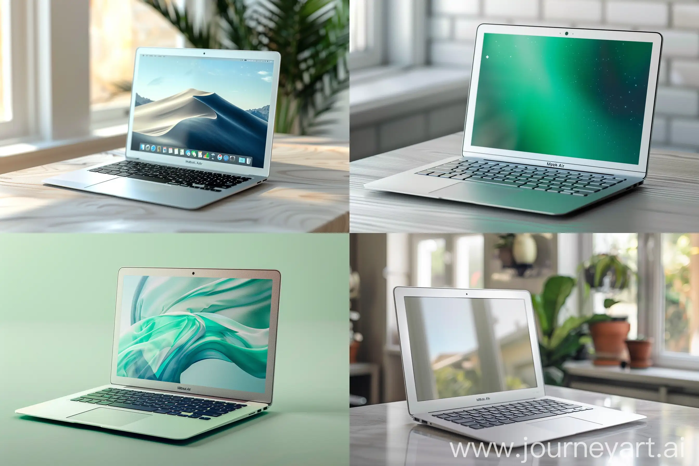 macbook air mockup, green screen, minimalistic space aesthetic, shapes --ar 3:2 --stylize 250 --v 6