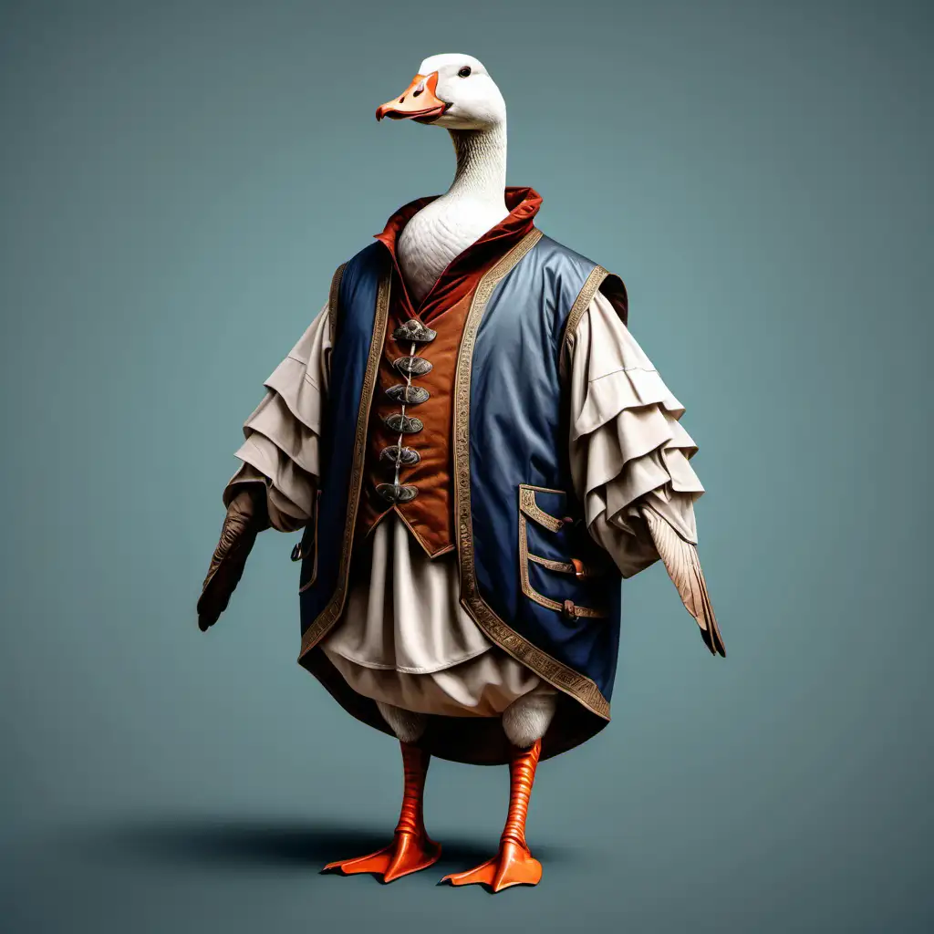 Medieval Goose Merchant in Rich Vest FullLength Portrait