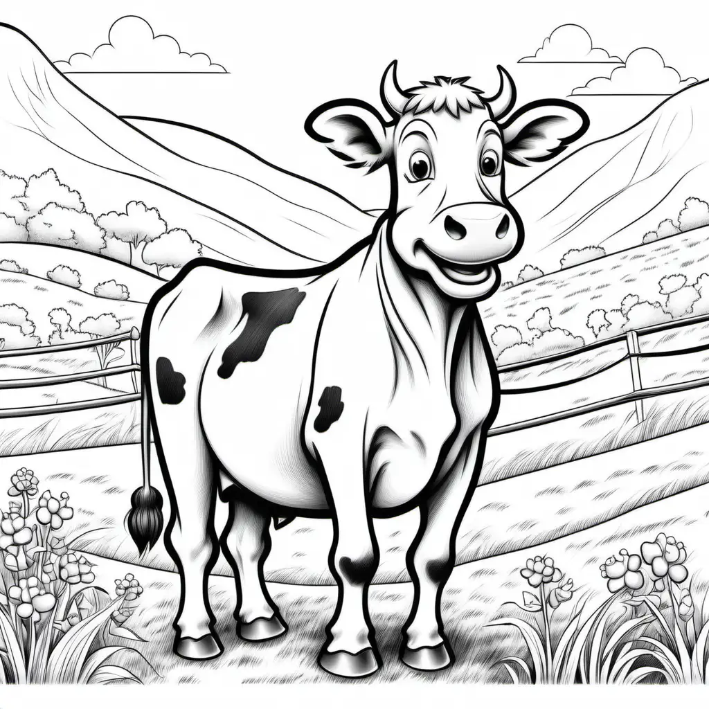 Charming Cartoon Cow Coloring Page for Kids