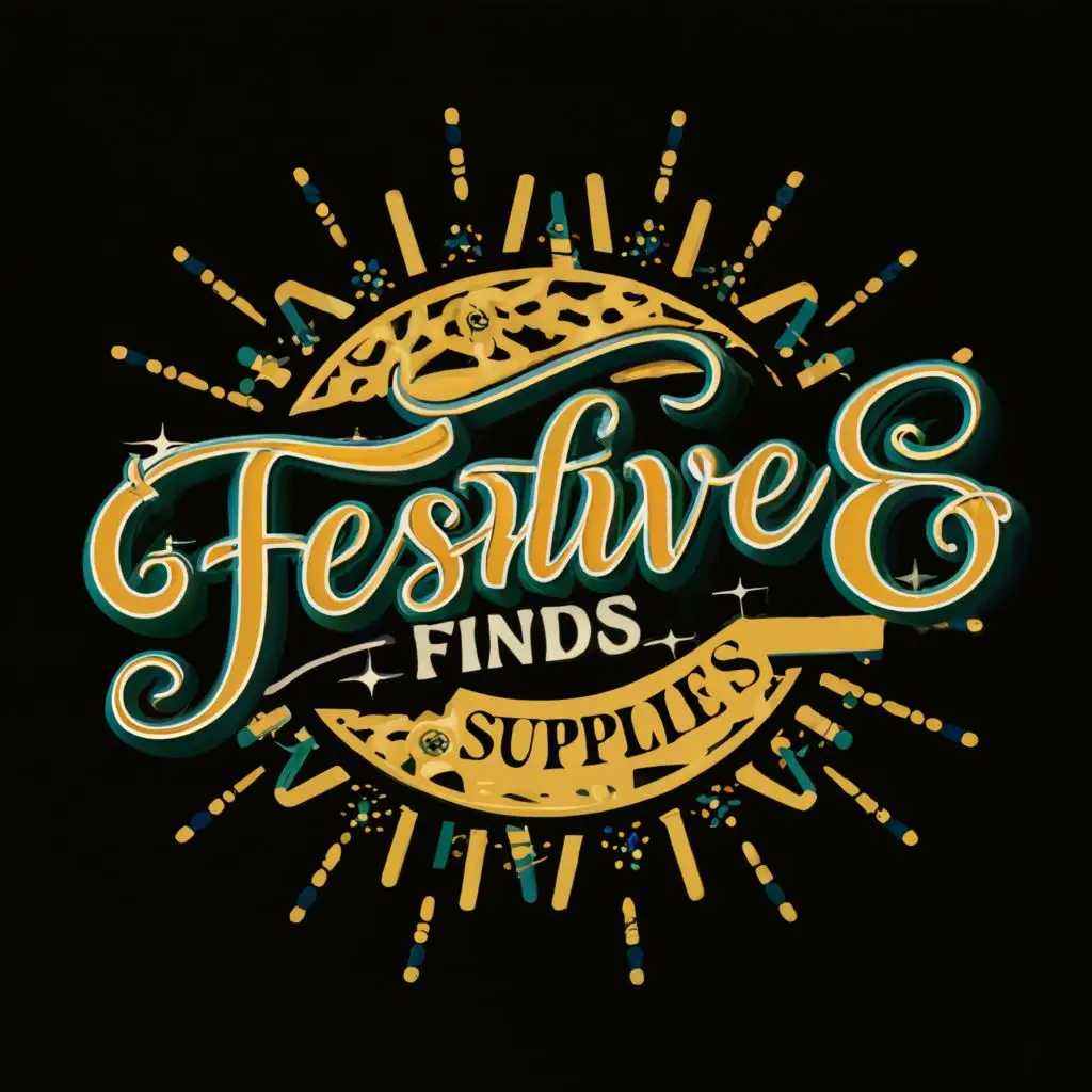 logo, Sun, with the text "FestiveFindsSupplies", typography