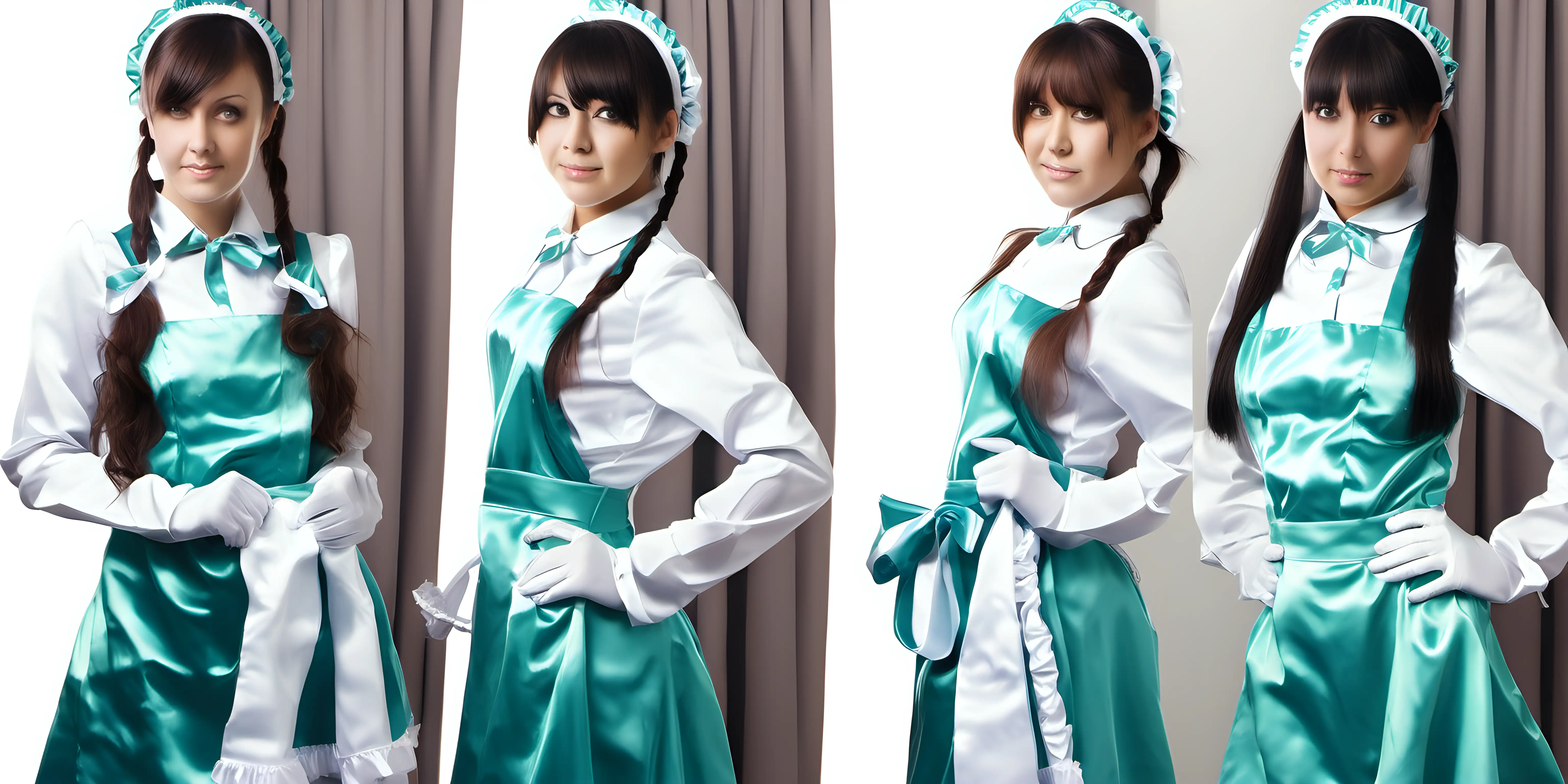 Elegant Maid Uniforms Graceful Girls in Satin Finery