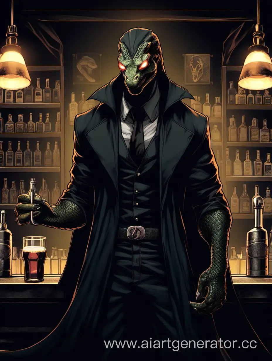 Proportional-Head-Snake-in-Black-Cloak-at-Bar