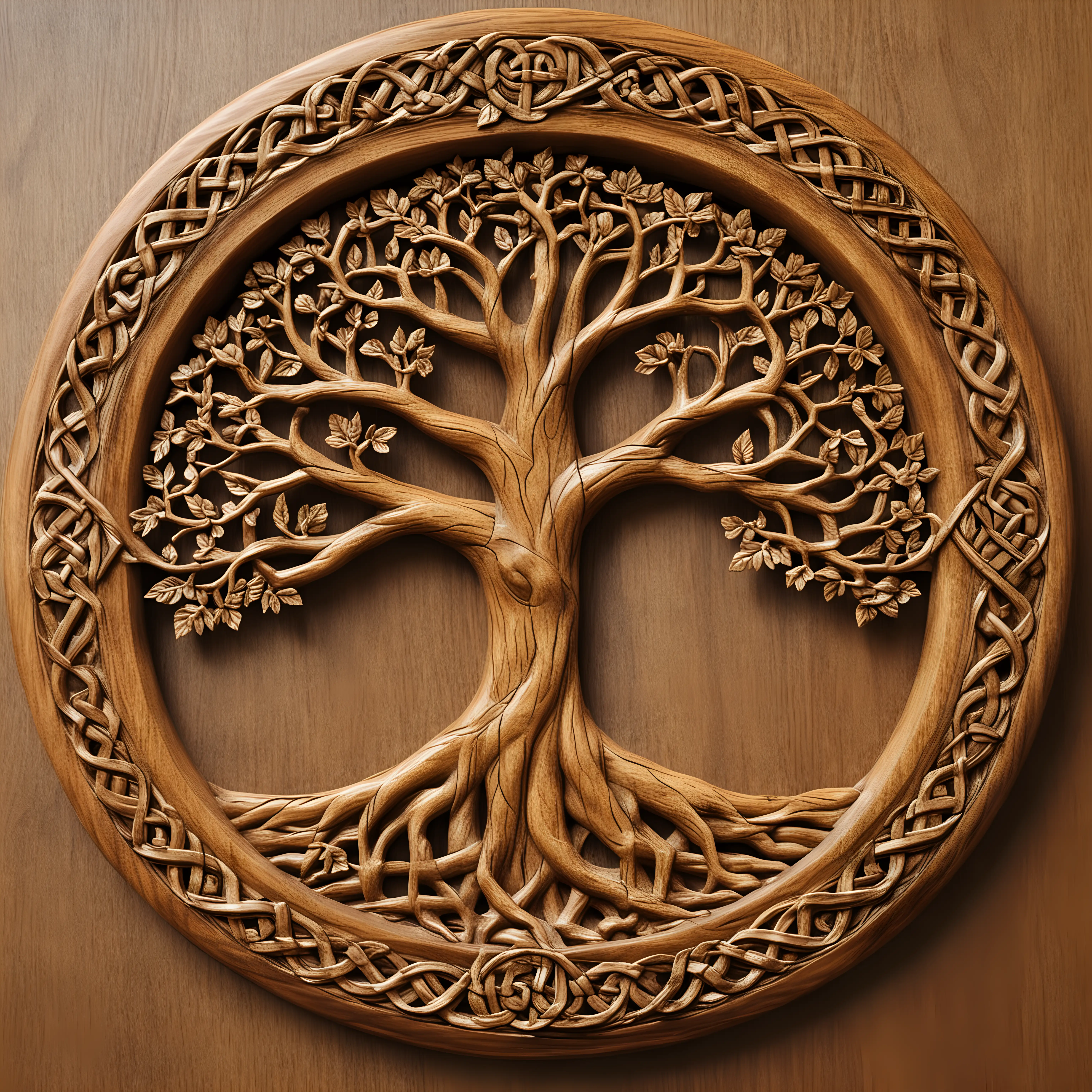 Celtic Tree of Life Carving with Four Seasons in Oval Frame