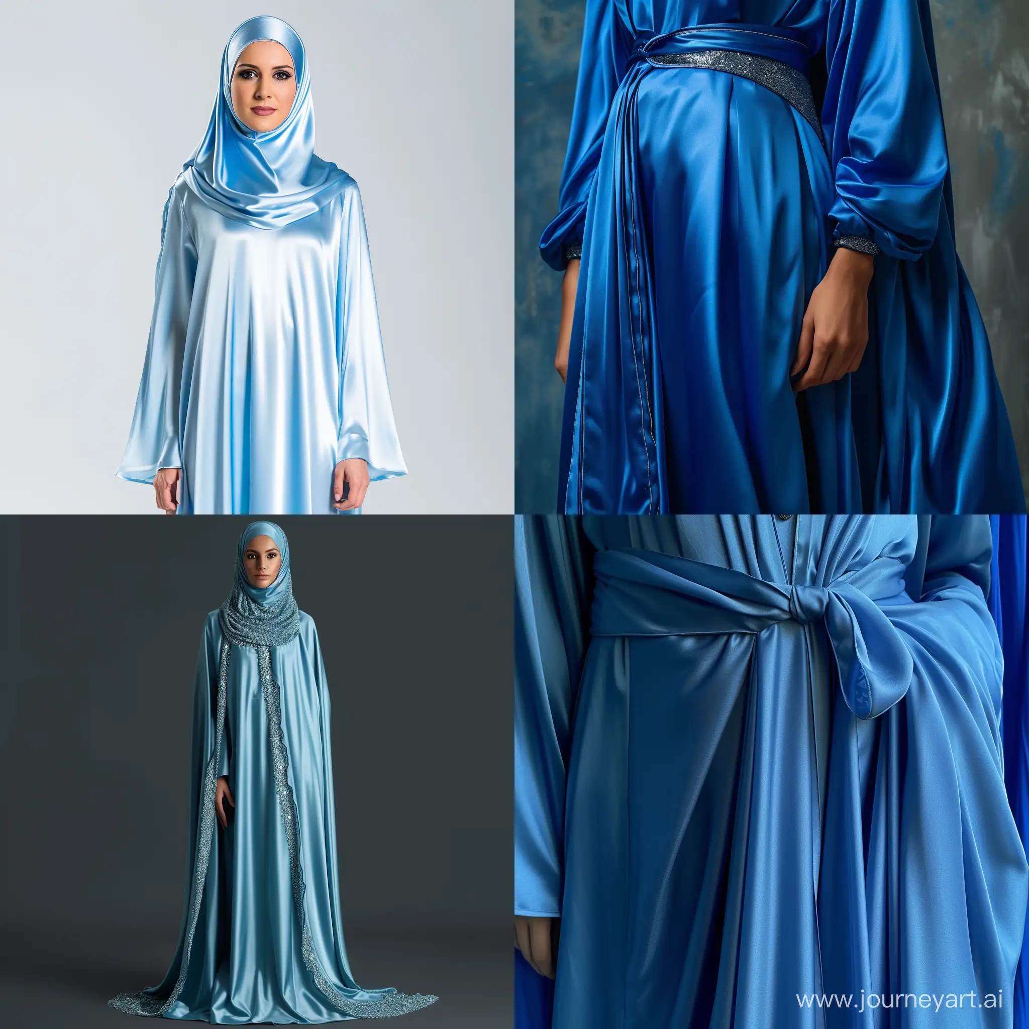 fashion design araby, abaya, carolina blue, satin fabric