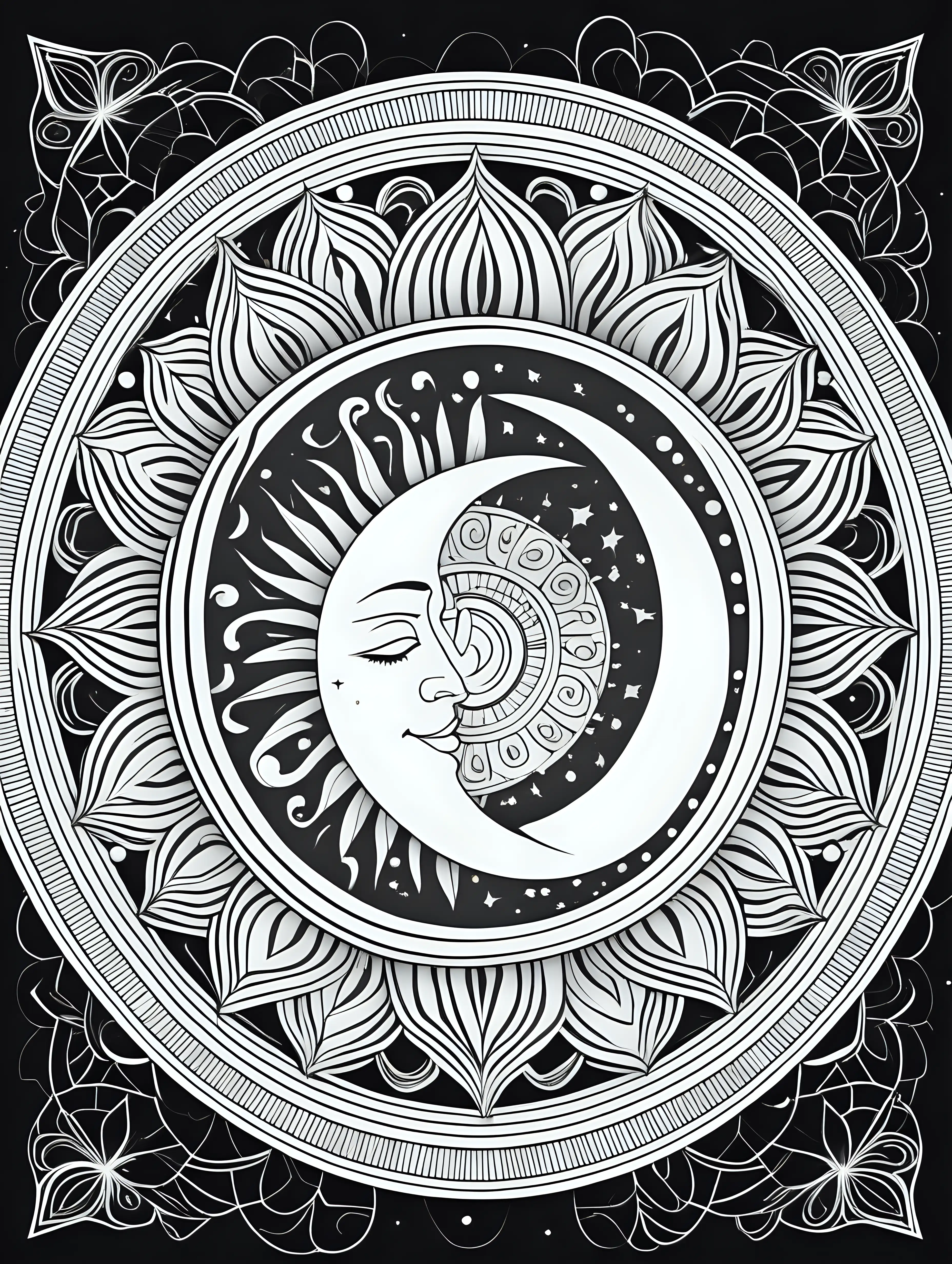 Mandala Moon Coloring Page with Thick Lines