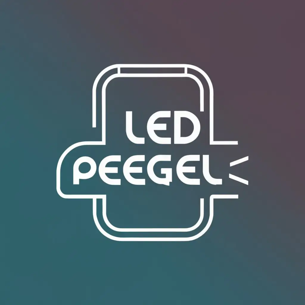 logo, A large, rectangular mirror framed with a continuous LED light that creates a bright outline, with the text "LED PEEGEL", typography, be used in Technology industry