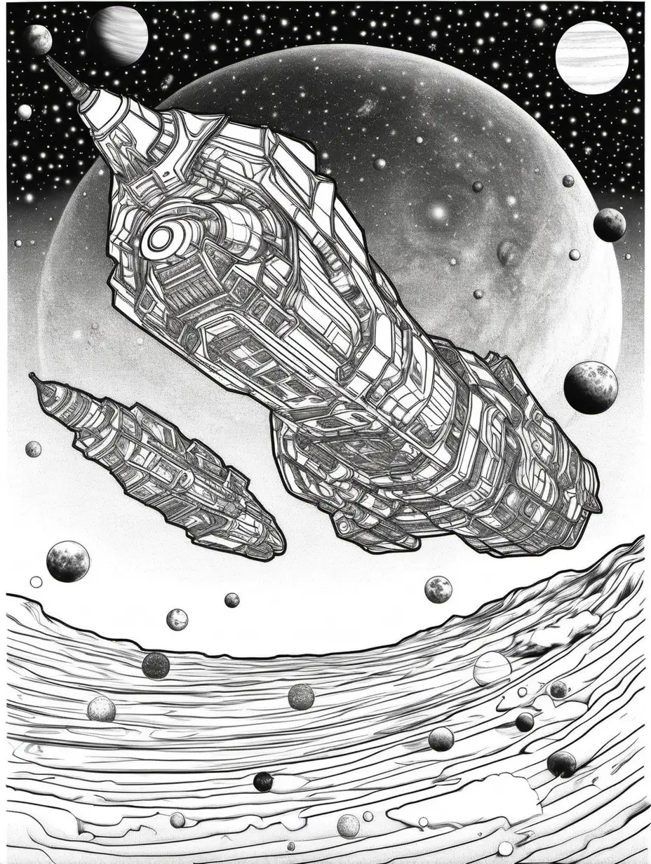 Coloring book pages On  space ship interstellar 2001:A Space