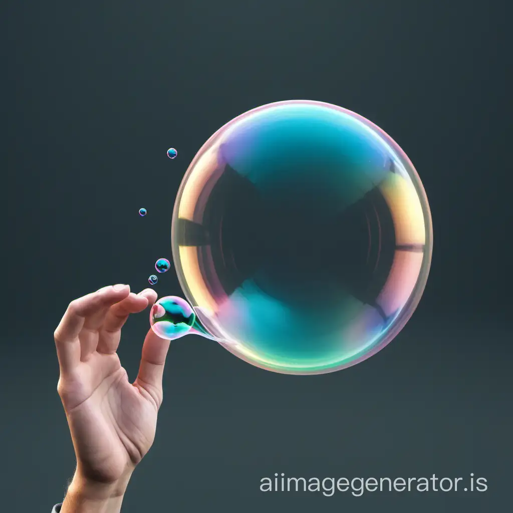 A small bubble, using a bubble maker, blowing a larger bubble, photo realistic