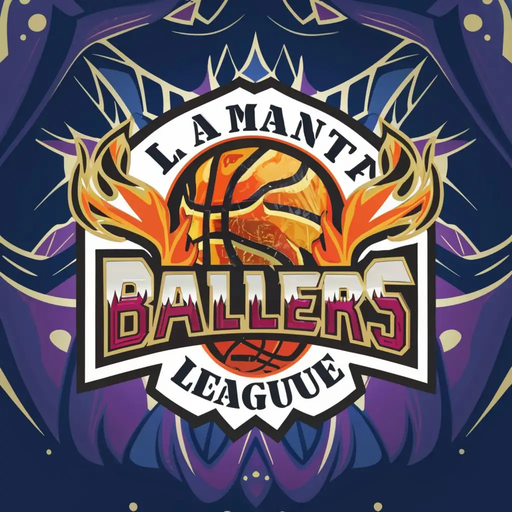 logo, 3D with basketball, with the text "La Manta BALLERS LEAGUE", typography