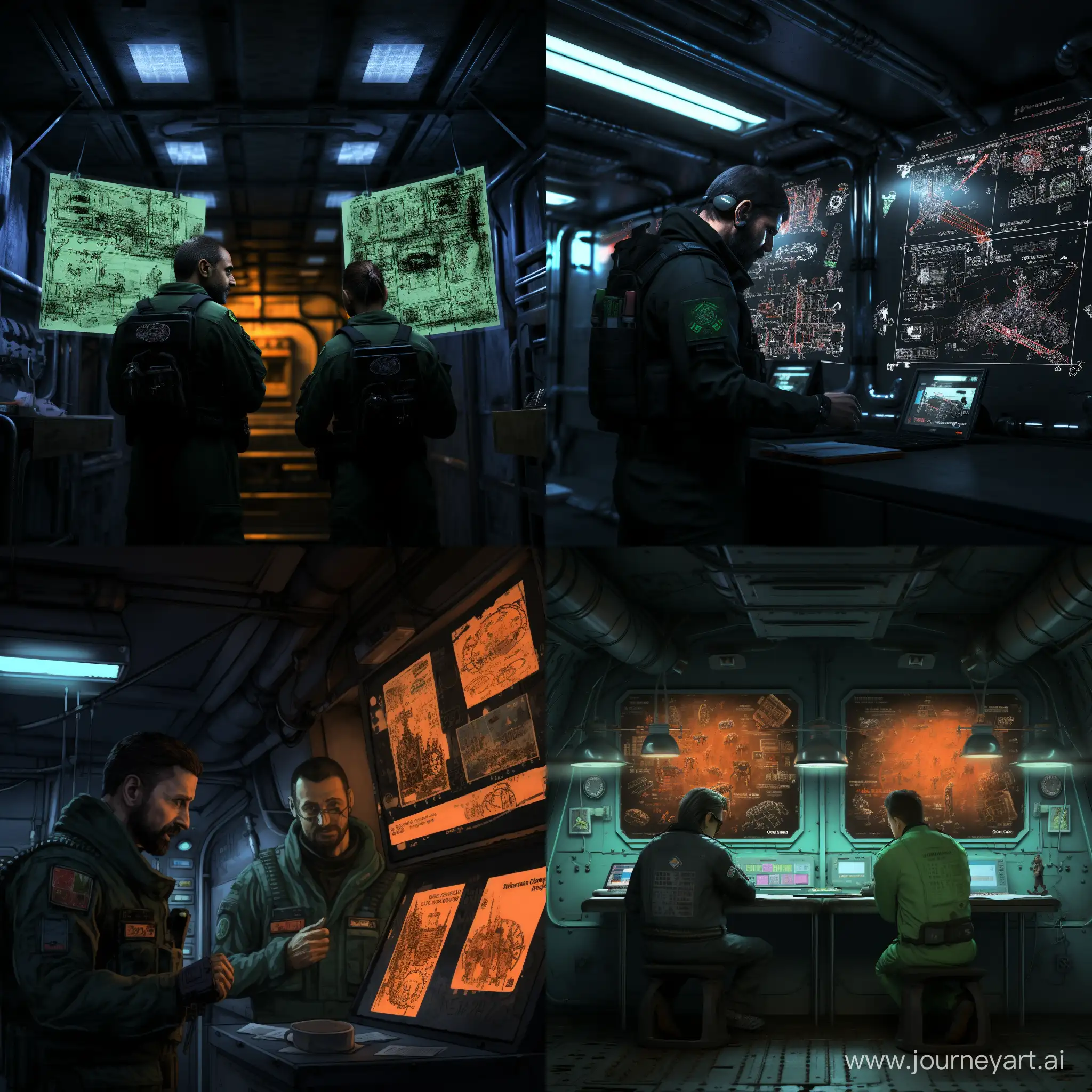 Naval-Fleet-Captains-Posting-Barotrauma-Game-Posters-on-Submarine-Wall