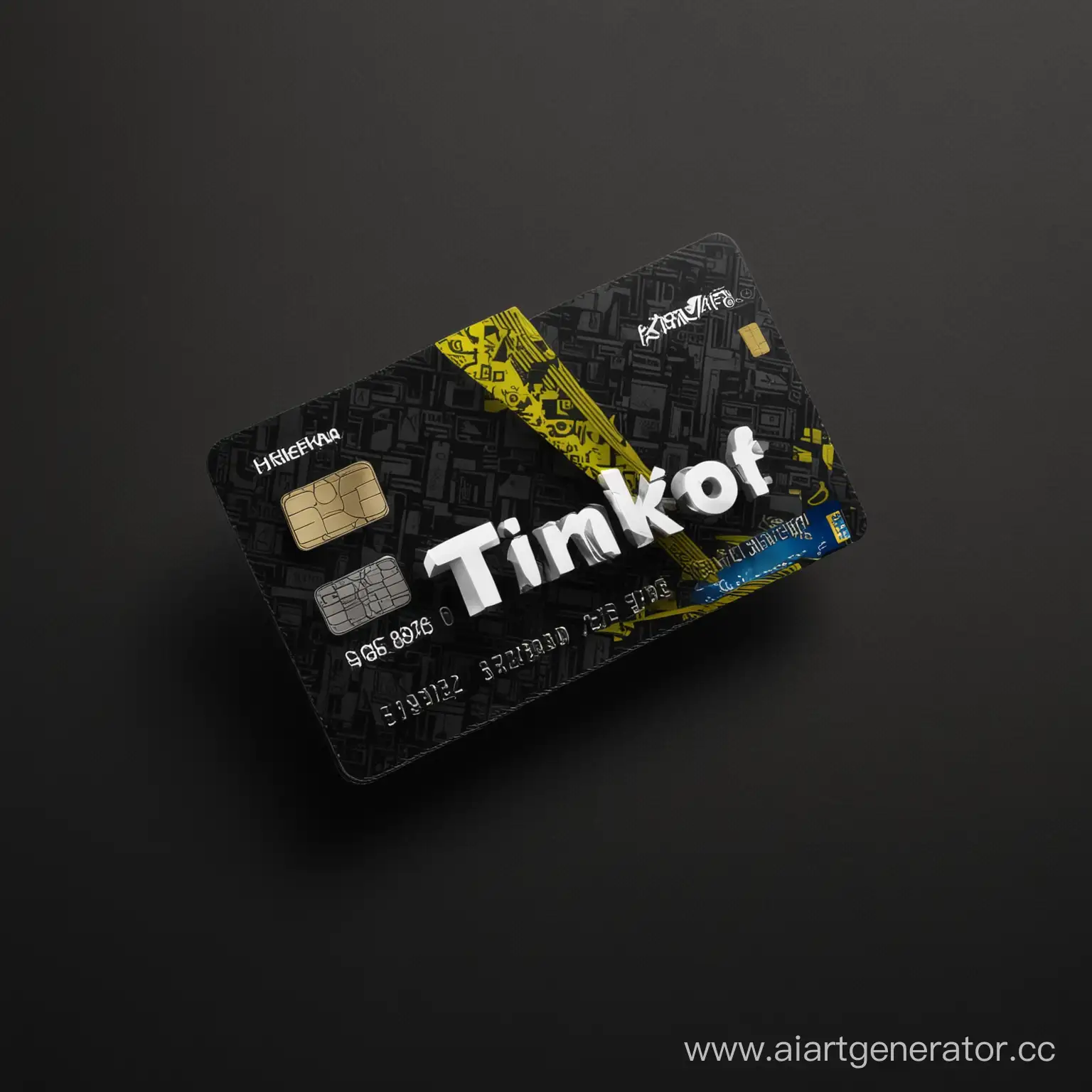 Create flying credit cards on a black background with the name "Tinkoff"