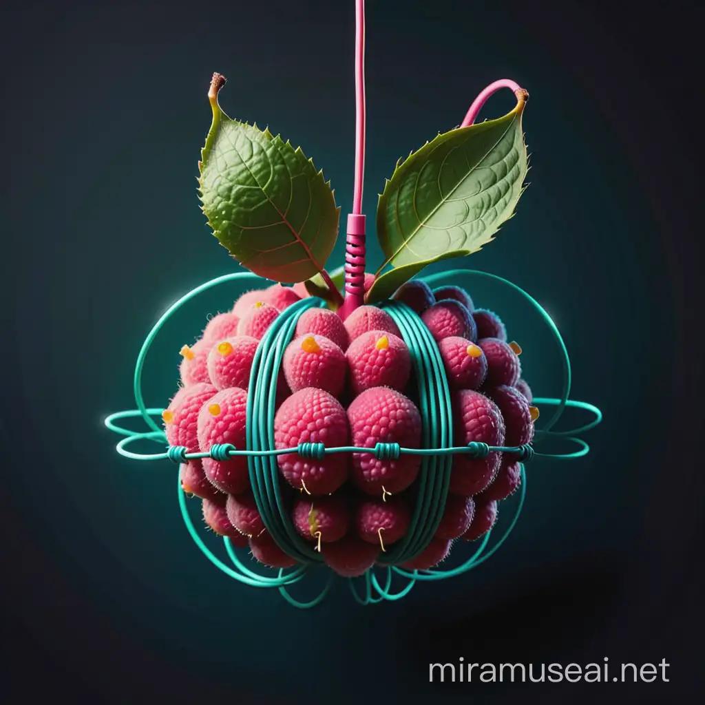 logo of a lychi fruit with wires connected to it