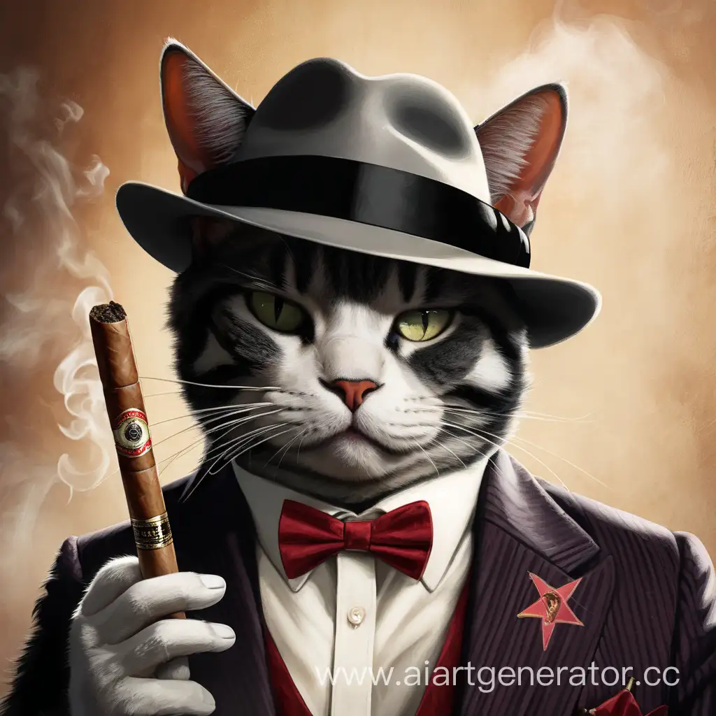 Sophisticated-Feline-Enjoying-a-Cuban-Cigar-in-Mafia-Style