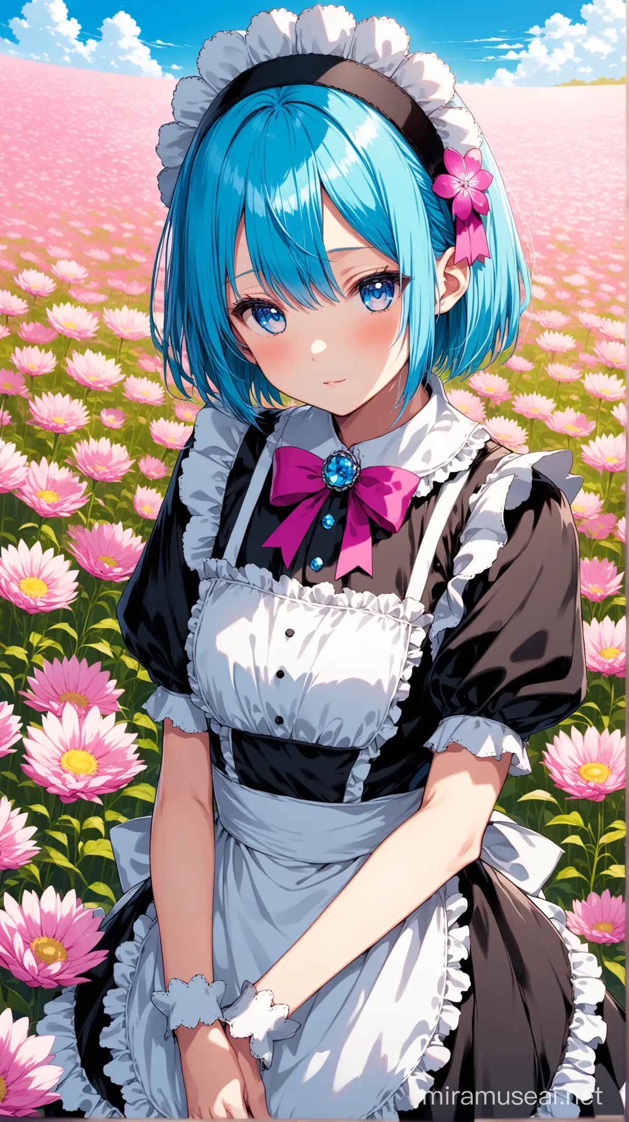 Whimsical Flower Field Adventure with BlueHaired Maid Rem