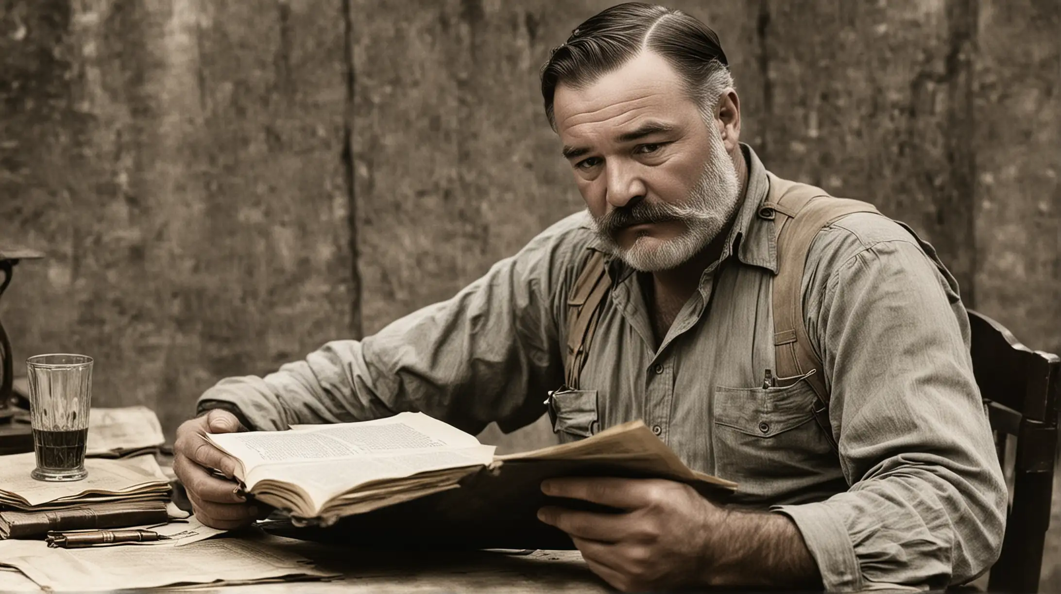 Year 1917. Ernest Hemingway 
reads a photo novel called "A Farewell to Arms". Styled like an old hand-colored silent film.