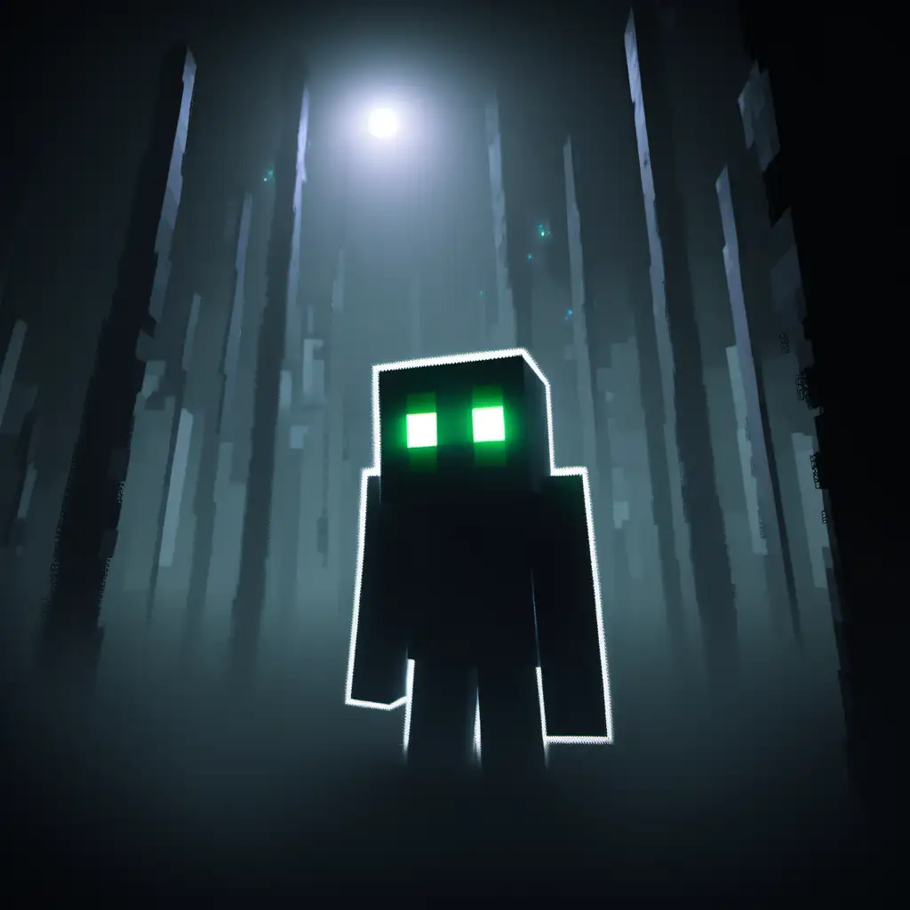 Mysterious Minecraft Characters with Glowing White Eyes Emerging from Dark Fog