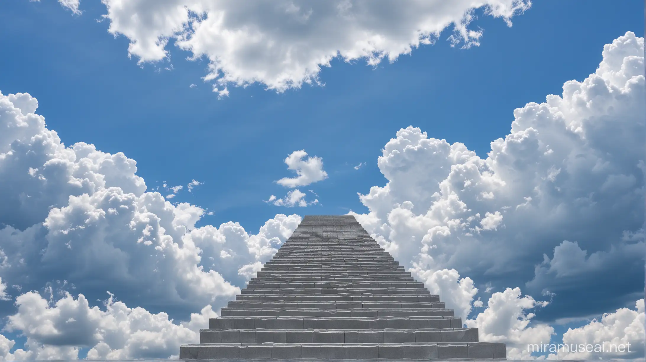 a close view of blue sky, and a lot of clouds and there are imaginary stairs