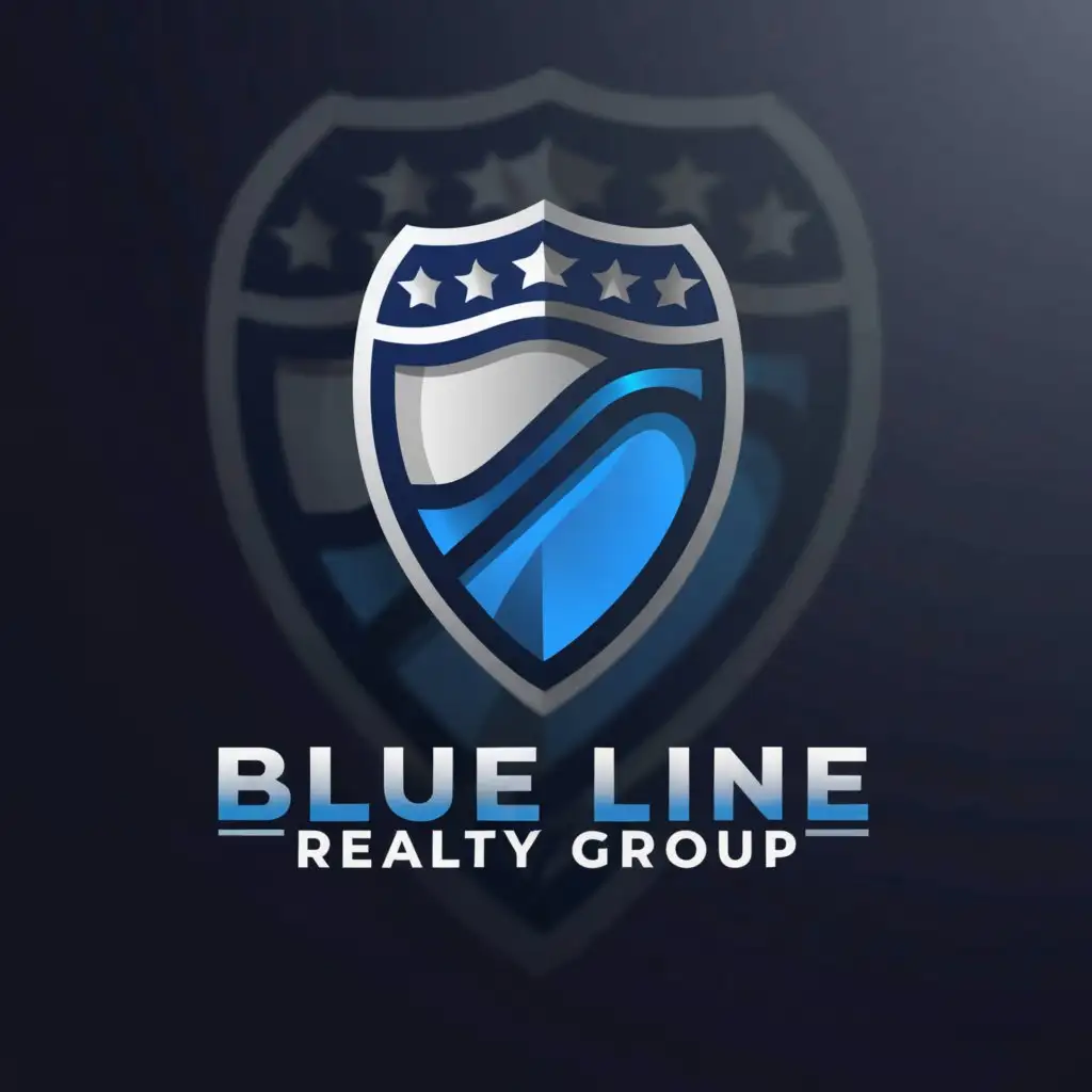 a logo design,with the text "Blue Line Realty Group", main symbol:Police Thin Blue Line, Police Shield,Moderate,be used in Real Estate industry,clear background
