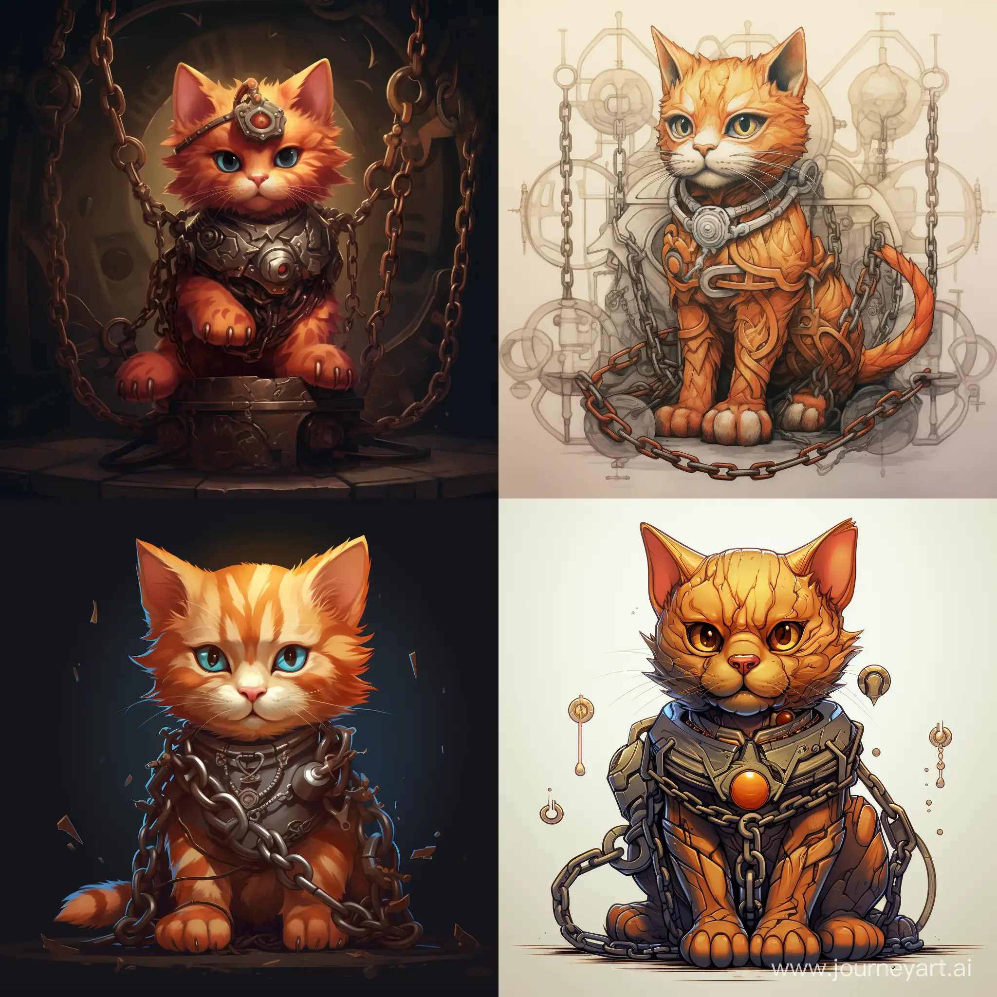 Playful-Orange-Cat-with-Chain-and-Link-Elements