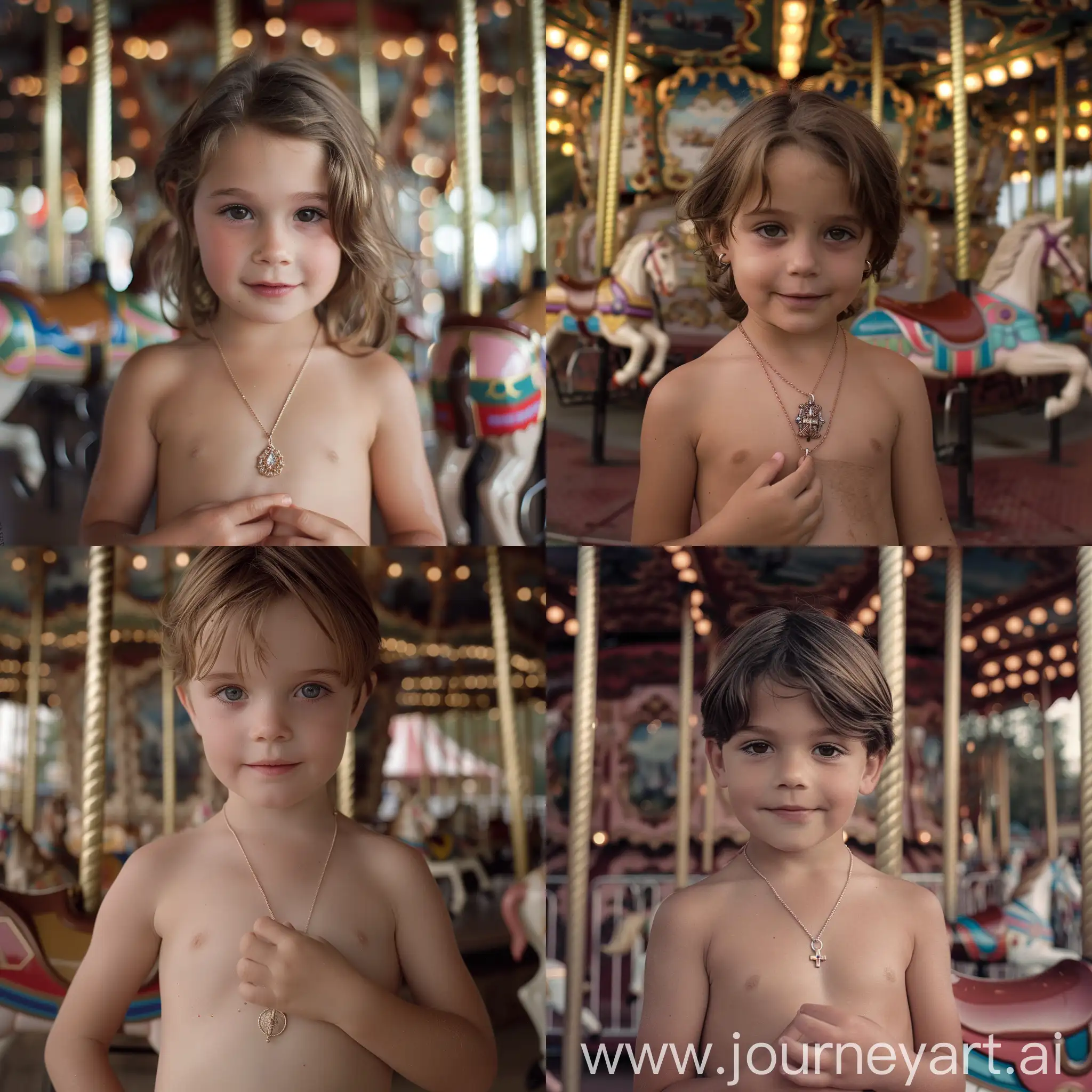 Caucasian-Girl-Admiring-Necklace-at-Amusement-Park-Carousel
