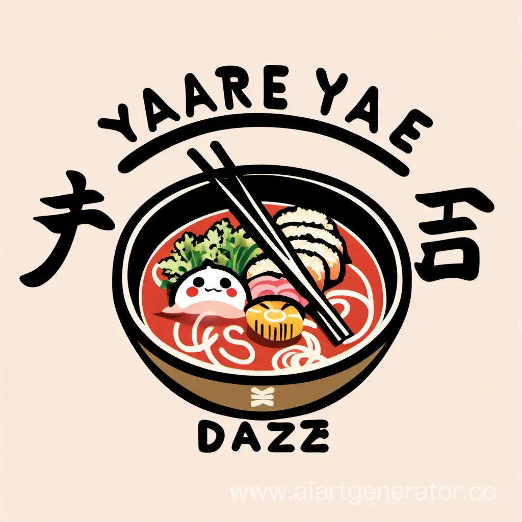 логотип сервиса доставки японской еды, название Yare Yare Daze, присутствует мисо суп, присутствуют палочки для еды