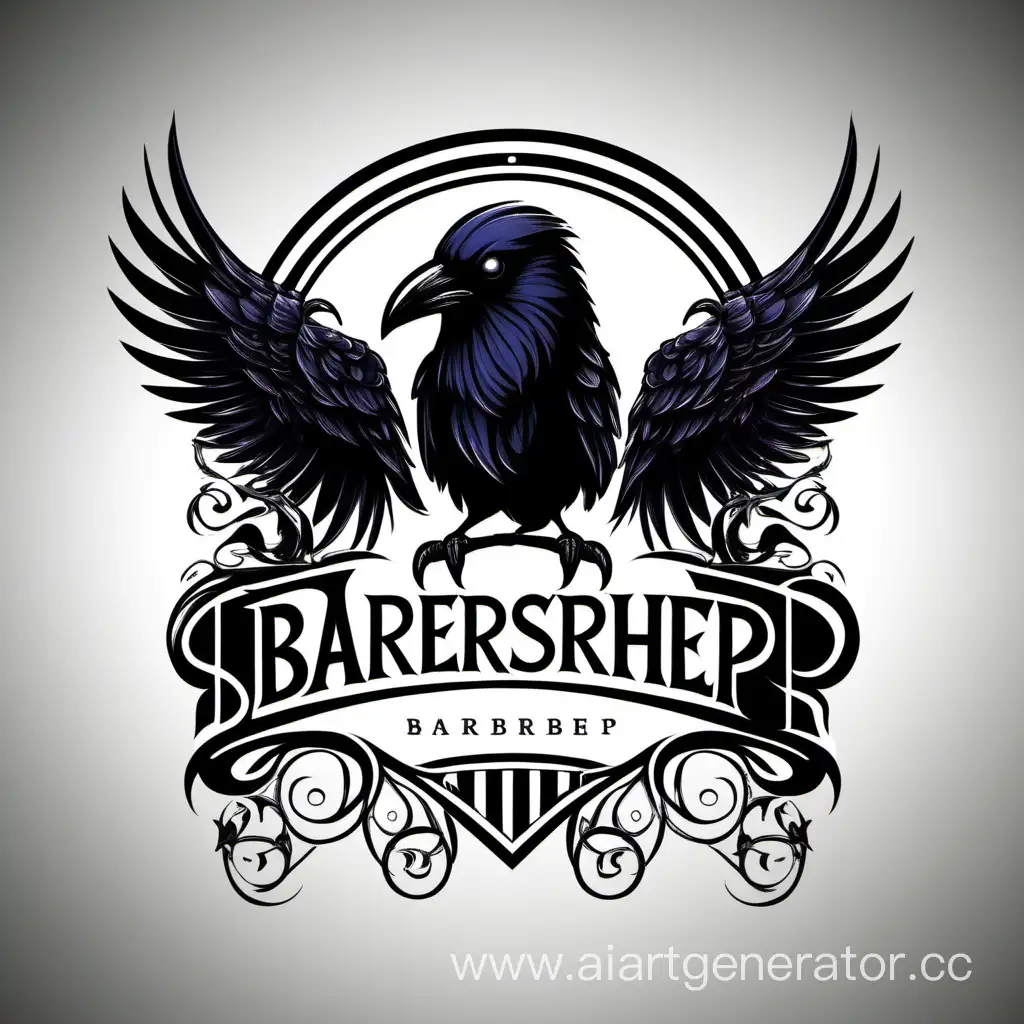 The logo for barbershop with Gothic headset use of decorative elements supporting a single composition with raven