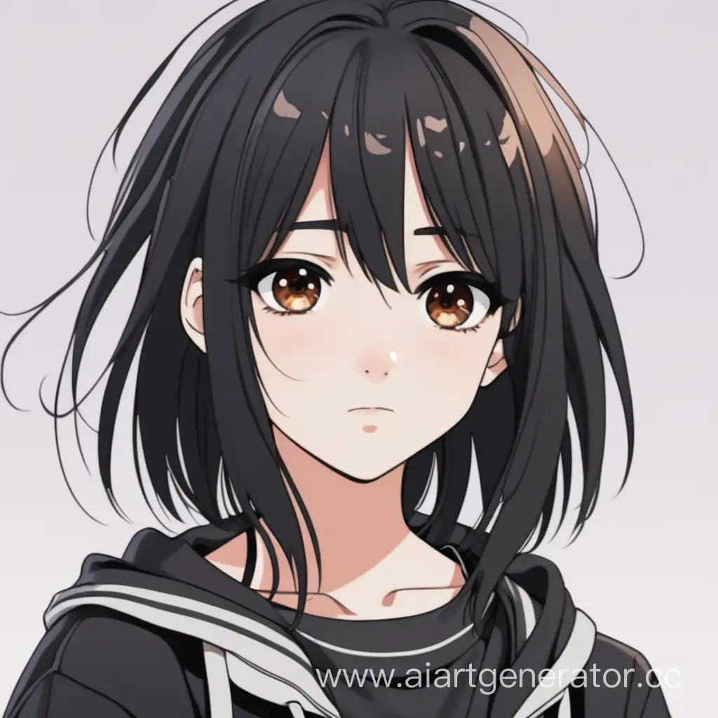 Девушка с чёрными волосами, пацанка, цвет глаз карии, аниме стиль